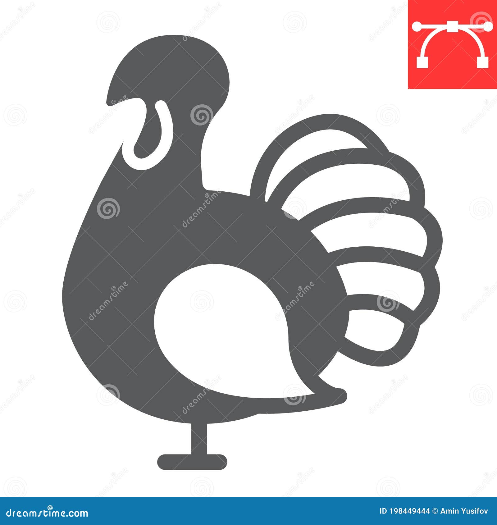 Turkey Bird Glyph Icon, Thanksgiving and Poultry, Turkey Bird Sign