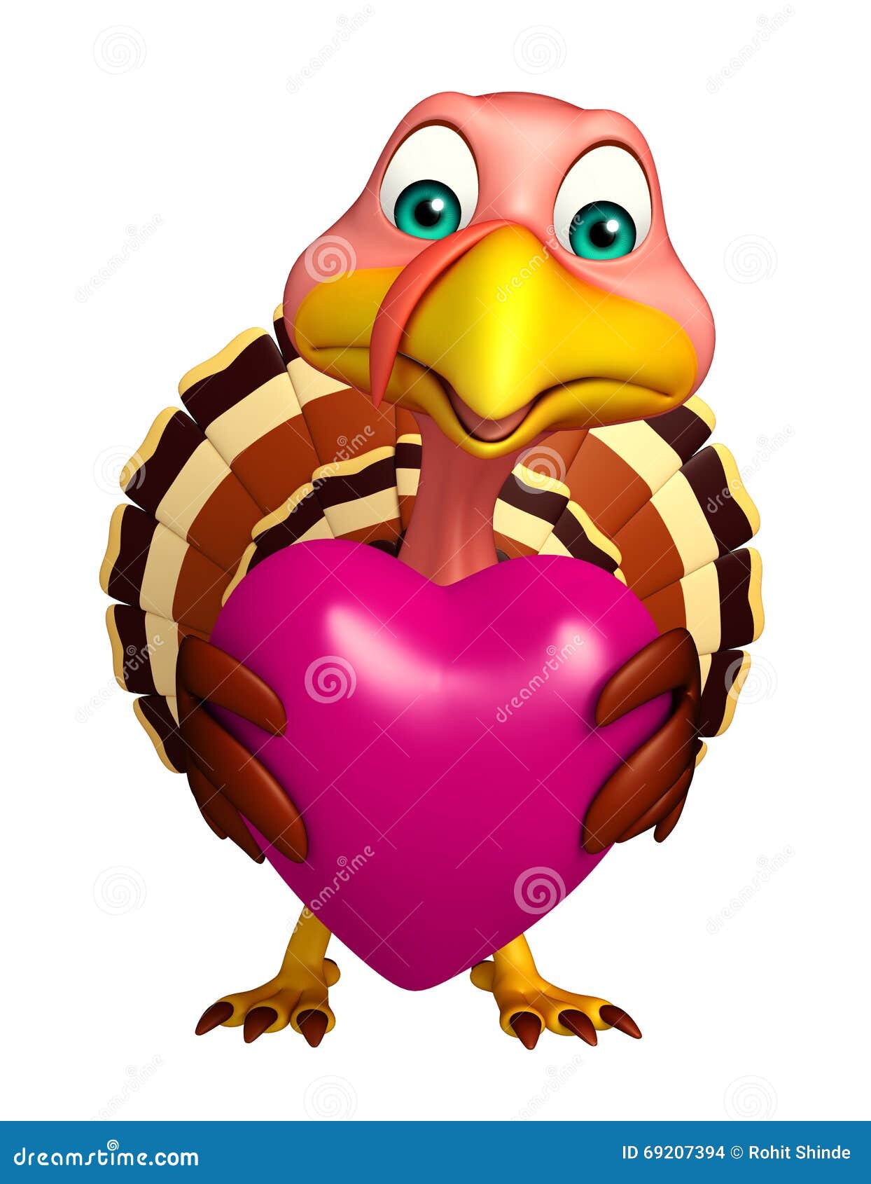 Turkey Cartoon Character with Heart Stock Illustration Illustration