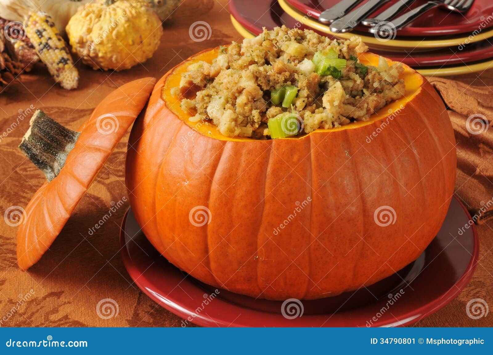 Turkey and Celery Stuffing in a Pumpkin Stock Image - Image of holiday ...