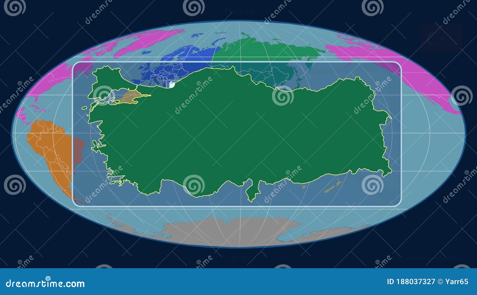 Turkey - Continents. Mollweide, Centered Stock Illustration - Illustration of international 