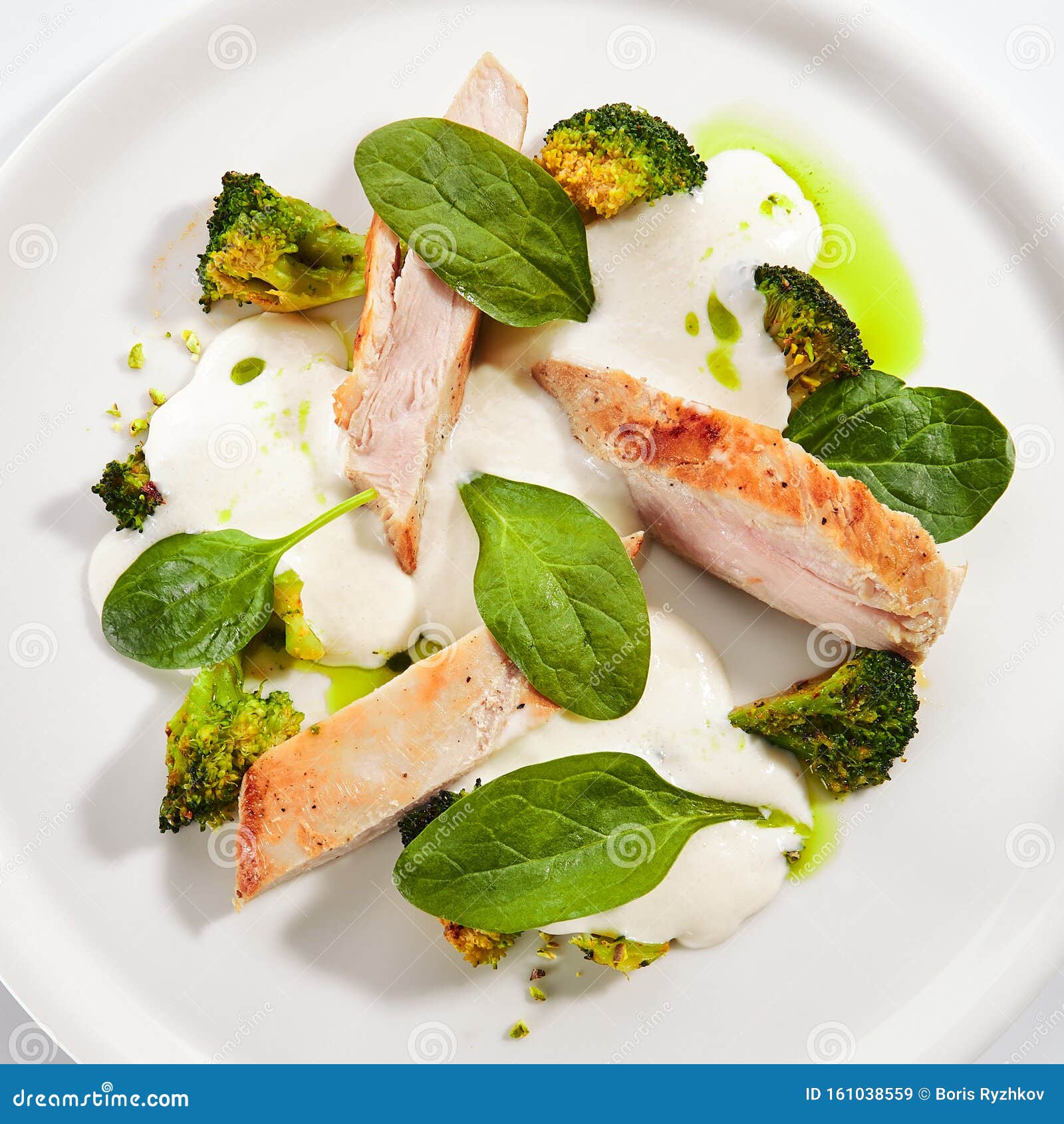 turkey fillet with baked cabbage broccoli and cheese espuma