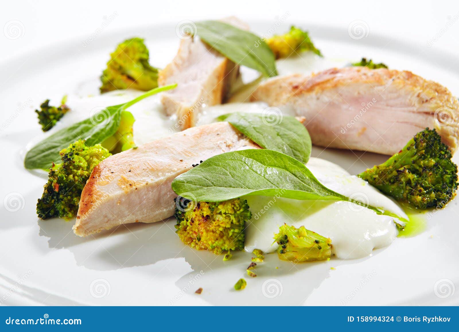 turkey fillet with baked cabbage broccoli and cheese espuma