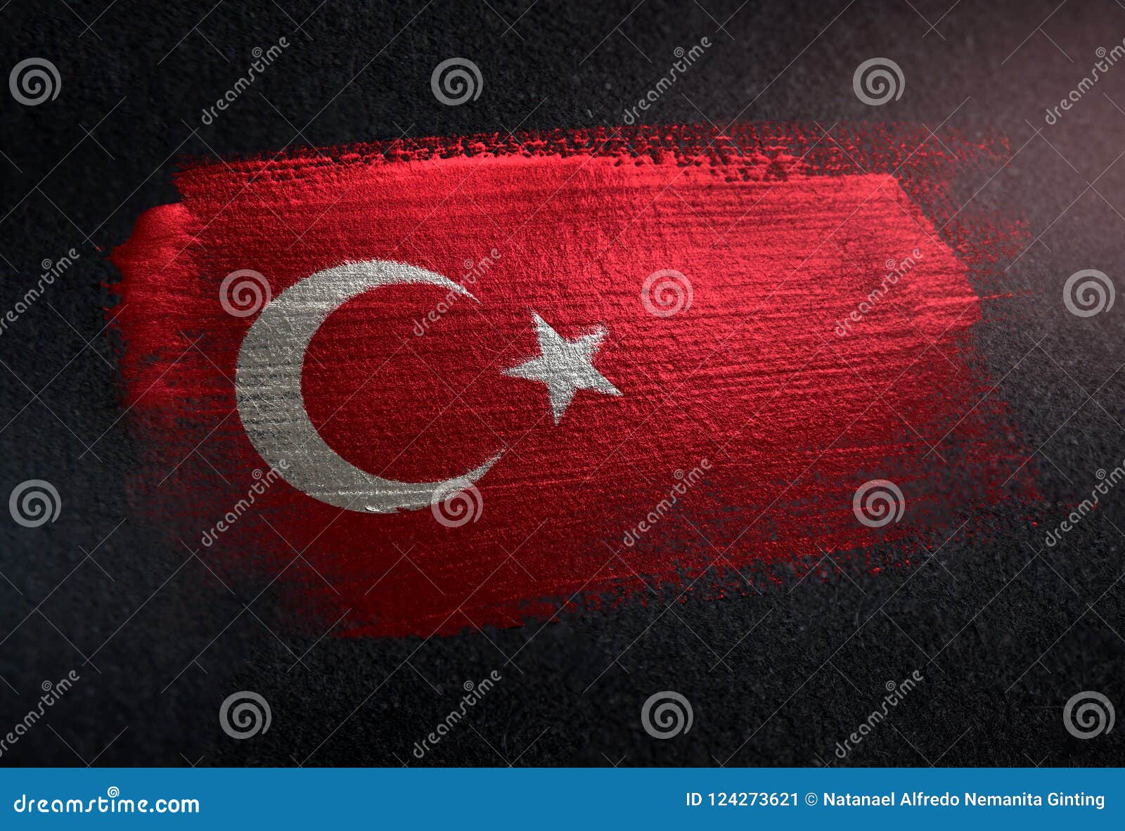 Turkey Flag Made Of Metallic Brush Paint On Grunge Dark Wall