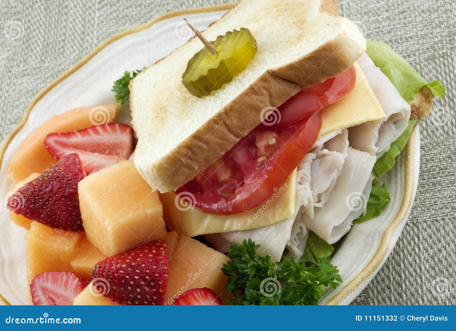 Turkey Sandwich and Fruit Plate Stock Photo - Image of diagonal, frame