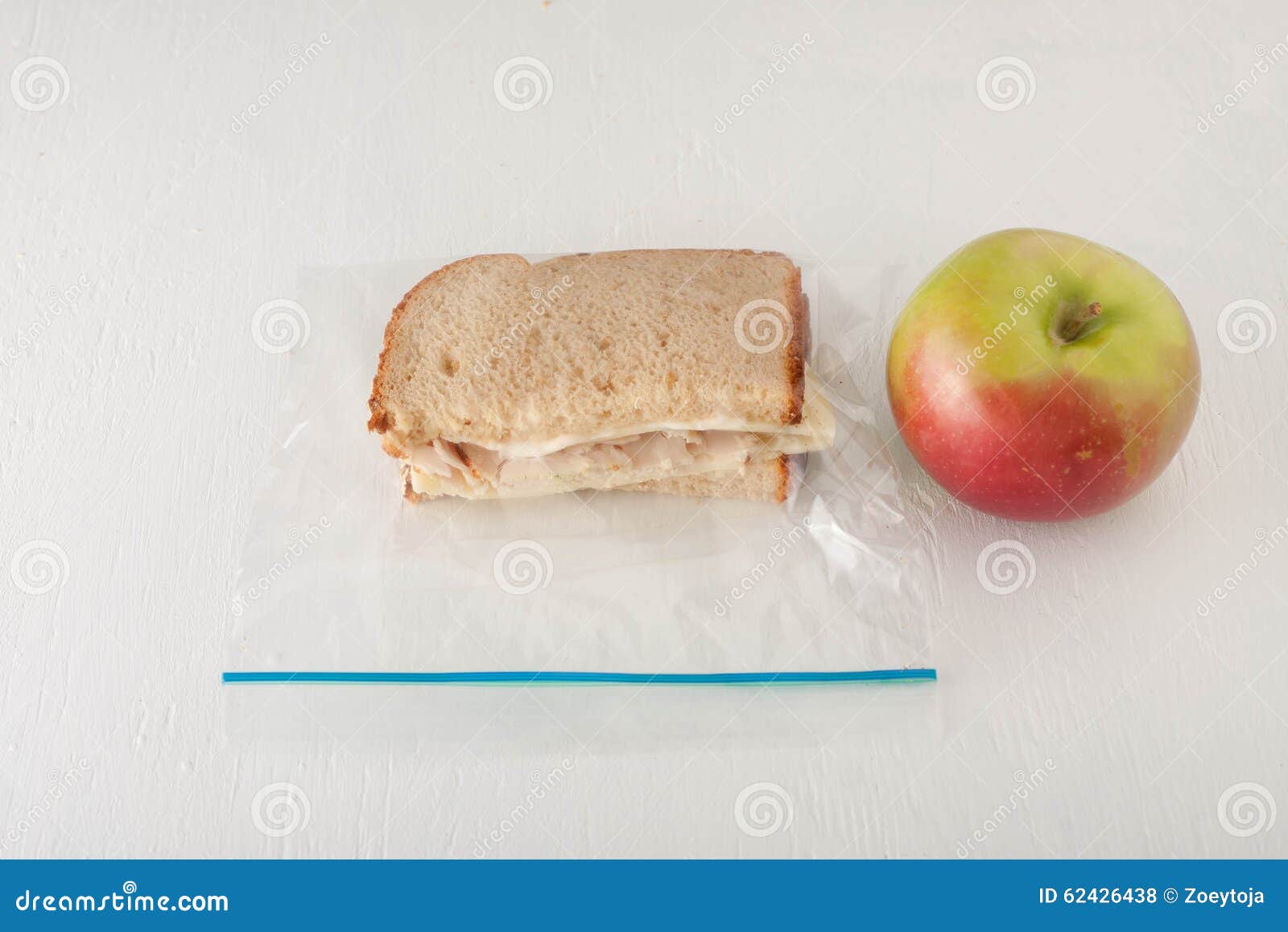 Turkey Sandwich in a Plastic Bag with Apple Stock Photo Image of
