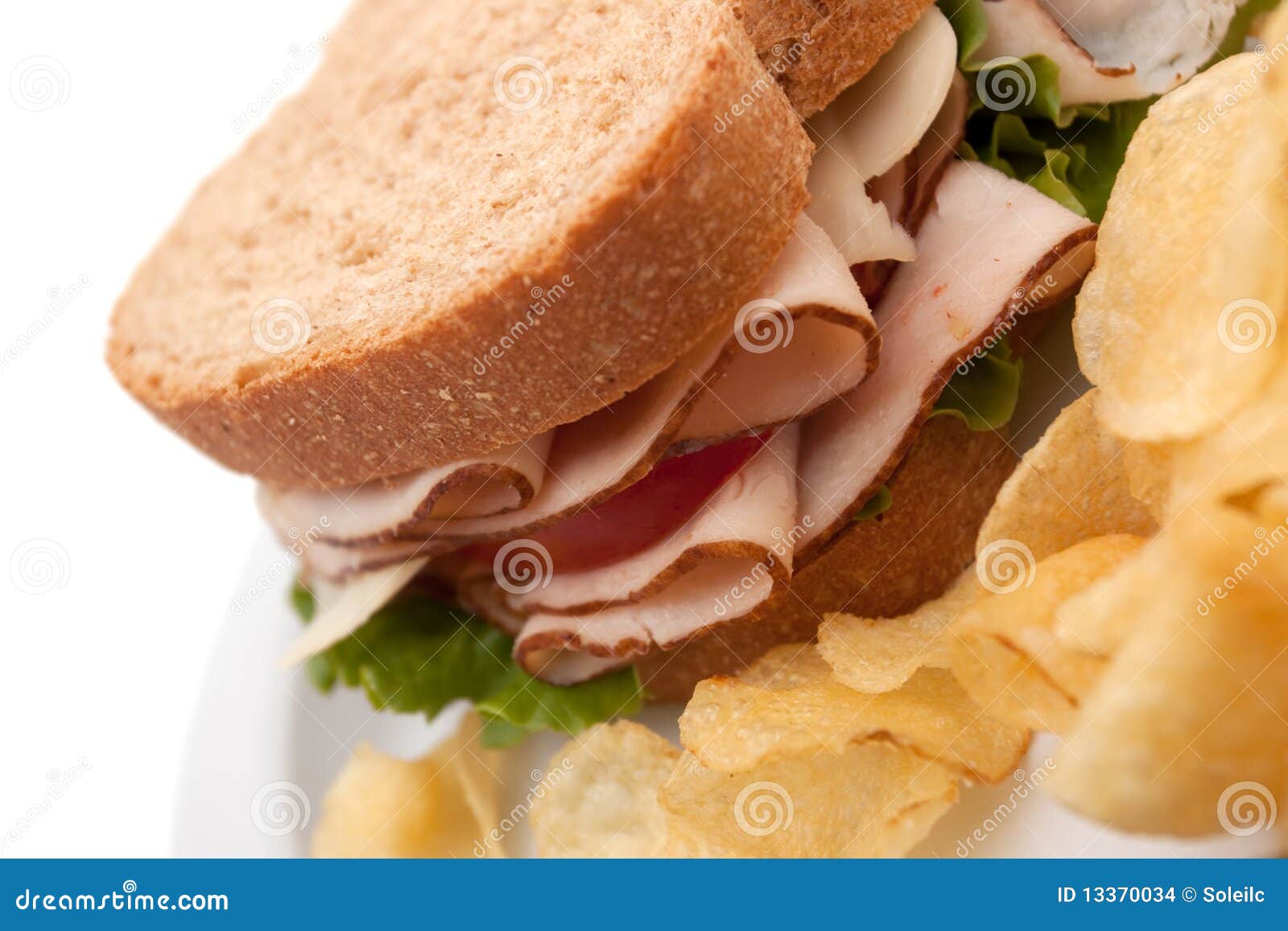 Turkey Sandwich with Potato Chips Stock Photo Image of tomato, plate