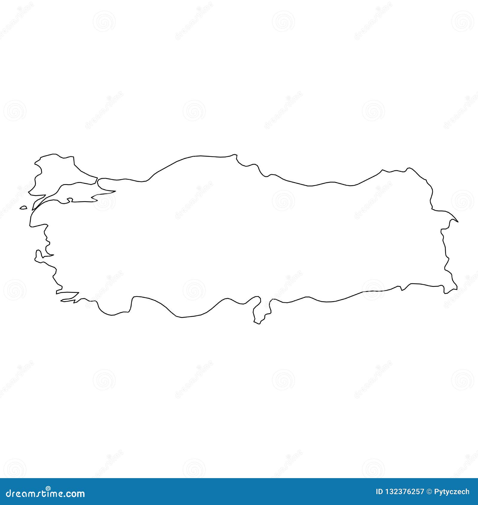 Turkey Solid Black Outline Border Map of Country Area. Simple Flat