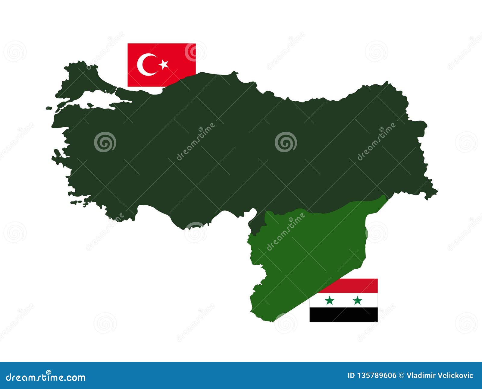 Turkey and Syria Maps and Flags Asian Countries Stock Vector
