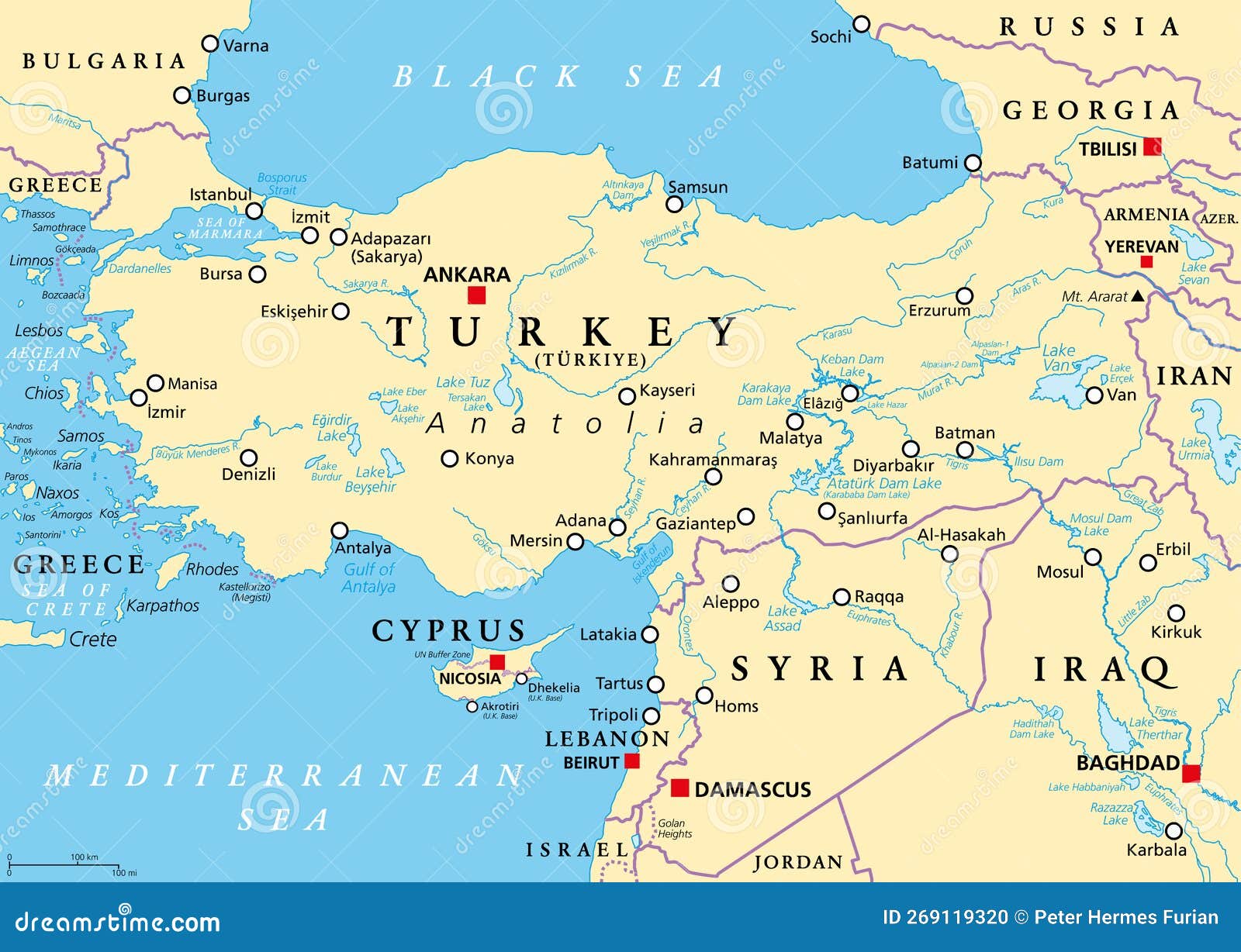 Turkey and Syria Region, Geographic Area of Anatolia, Political Map ...