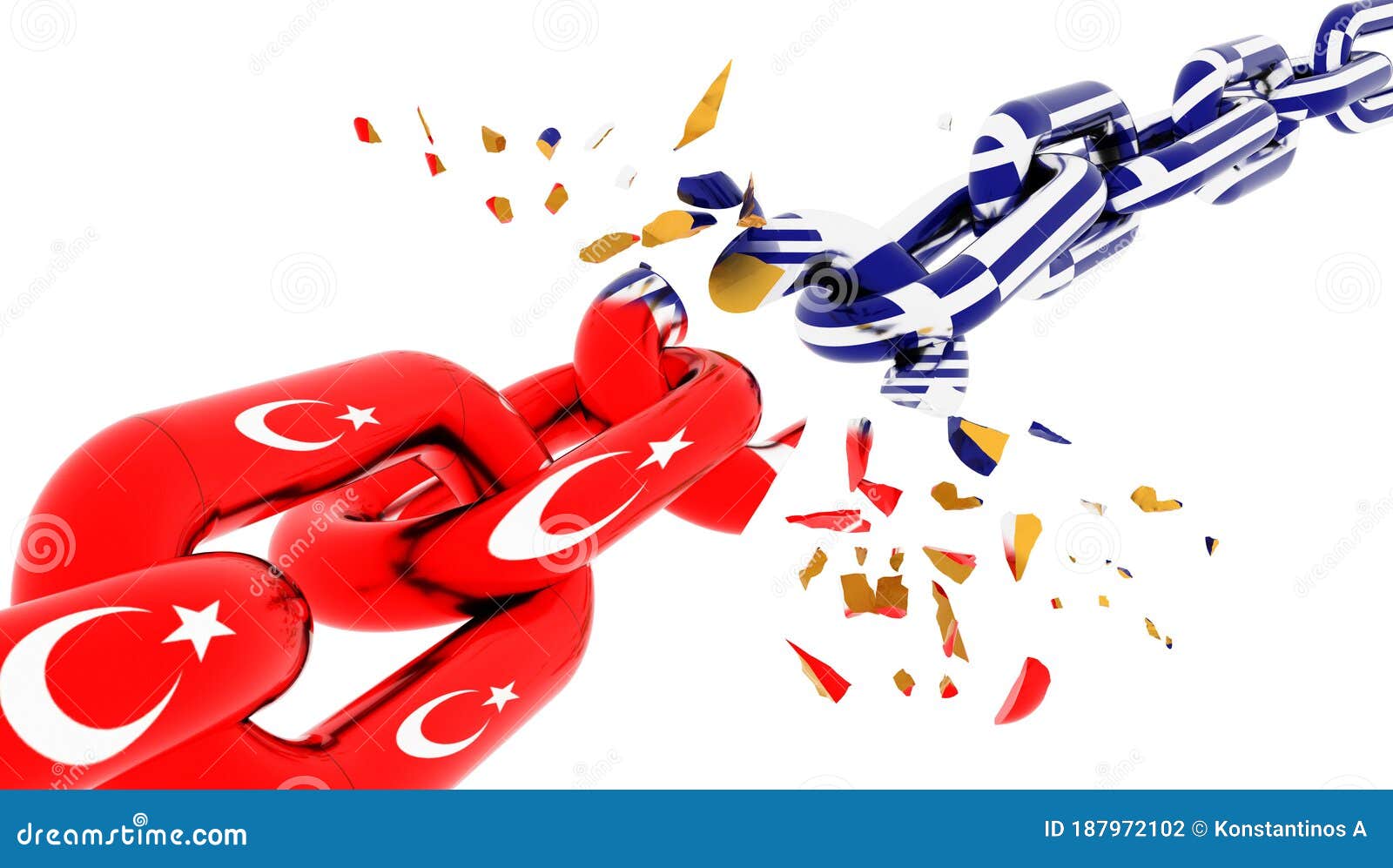 Turkey Vs Greece Greek Crisis War Broken Chain 3d Rendering Stock Illustration Illustration