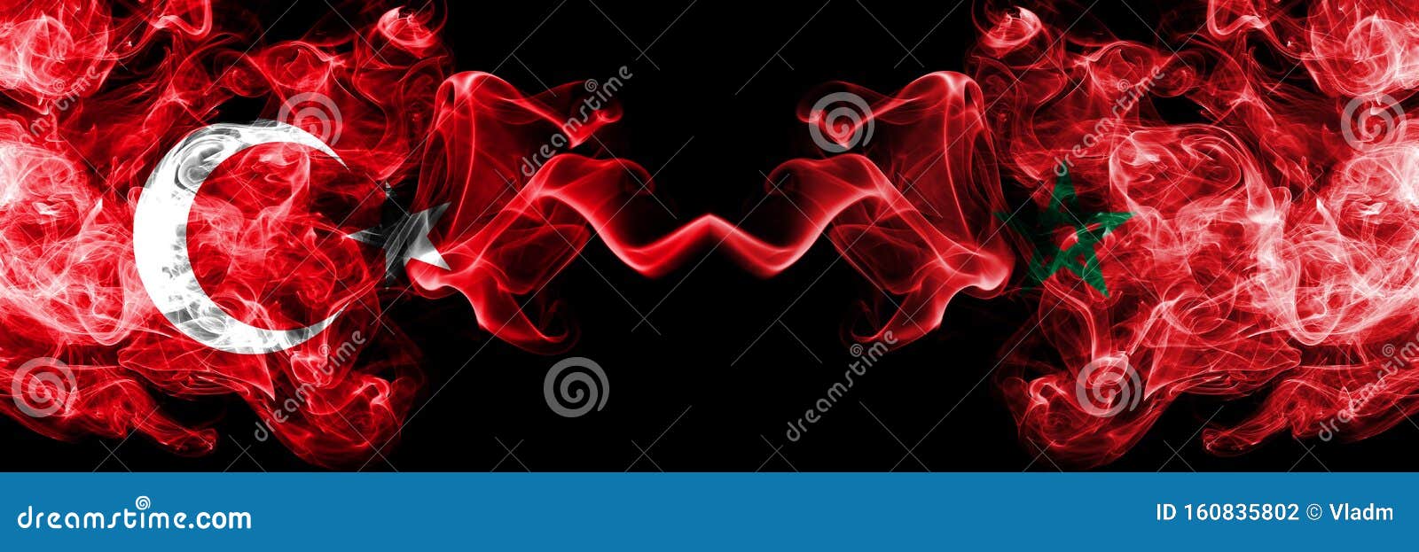 Turkey Vs Morocco, Moroccan Smoke Flags Placed Side by Side. Thick