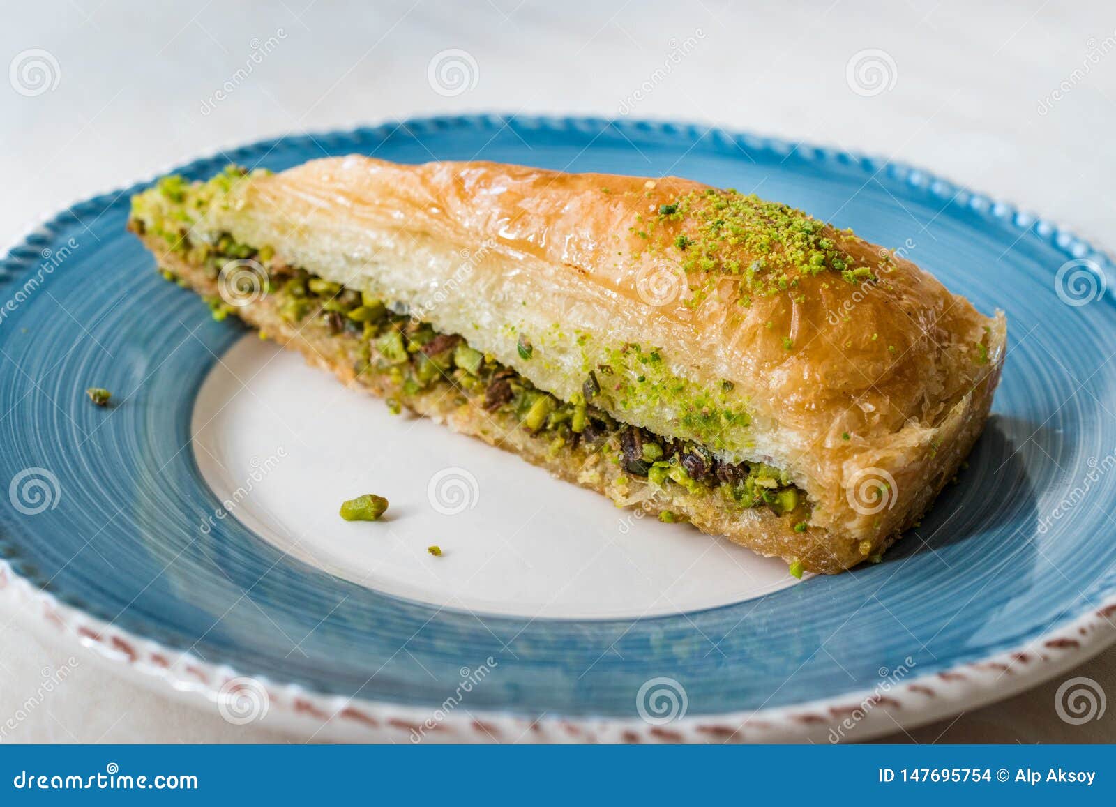 Turkish Baklava With Pistachio Served With Plate Havuc Dilimi Stock