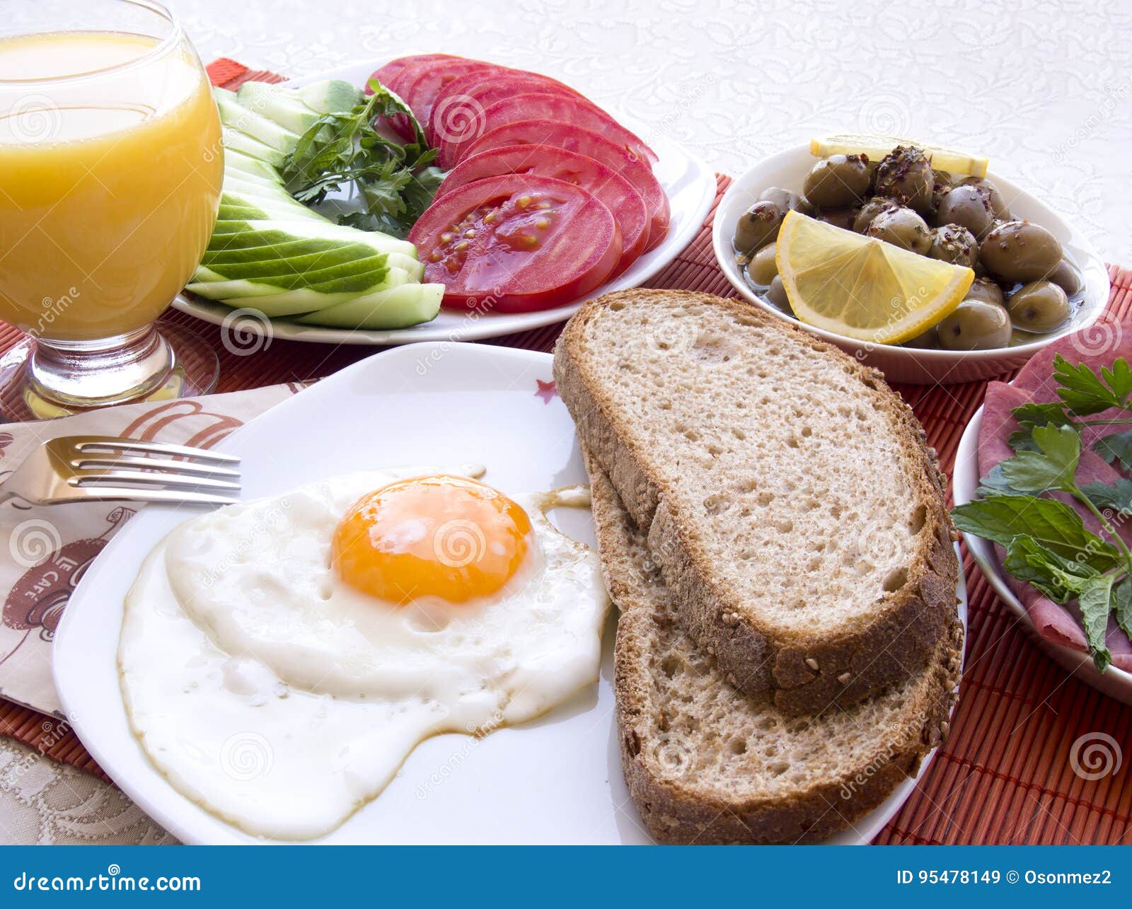 Turkish Breakfast Table, Eggs, Salami, Bread Stock Image Image of