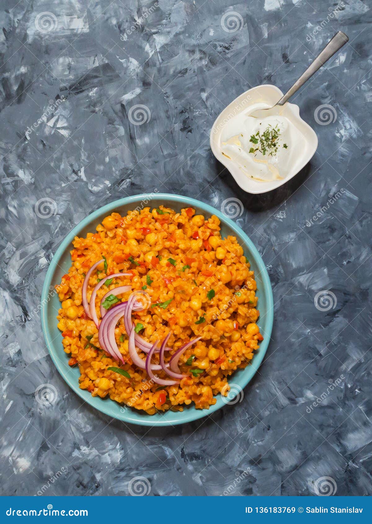 Turkish Bulgur Pilaf with Chickpeas and Tomatoes. Stock Image Image