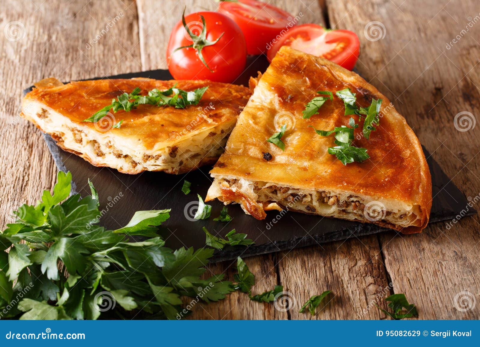 Turkish Burek, Traditional Borek, Homemade Boureki Feta Bun, Abstract Generative AI Illustration