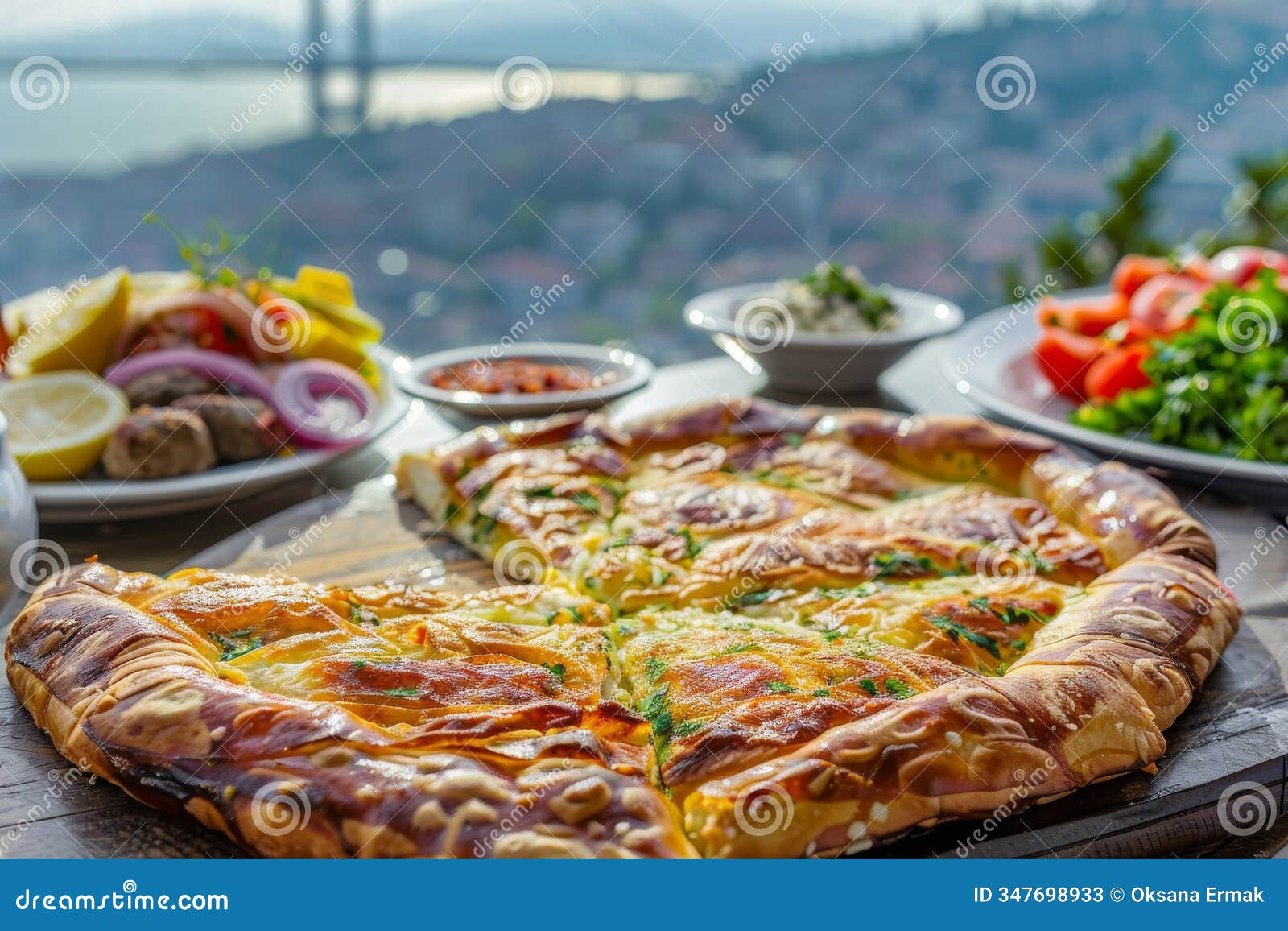 turkish bureks, traditional borek, meat filled pie, many homemade boureki feta buns top view