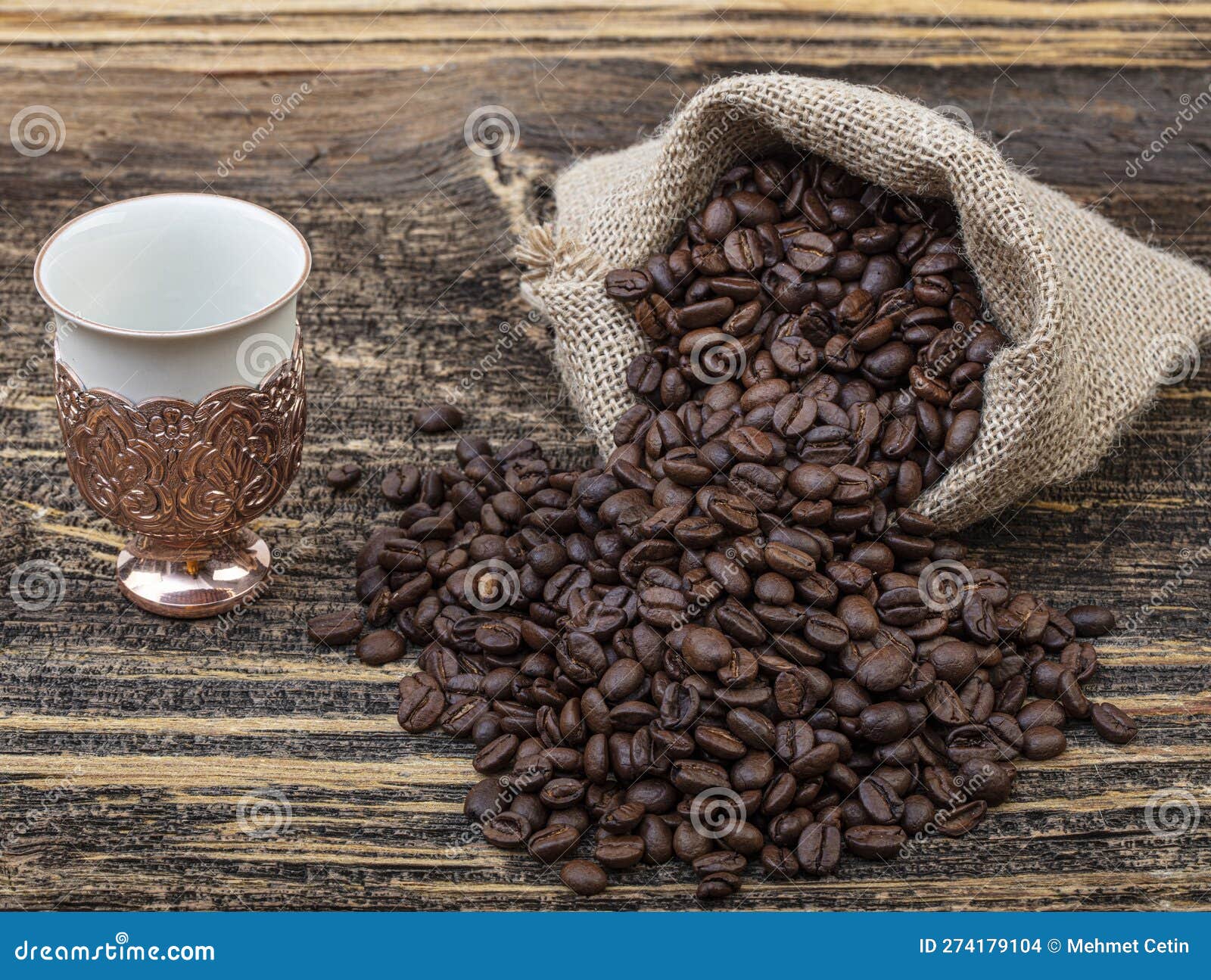 Turkish Coffee Concept, Coffee with Coffee Beans. Turkish Coffee in a