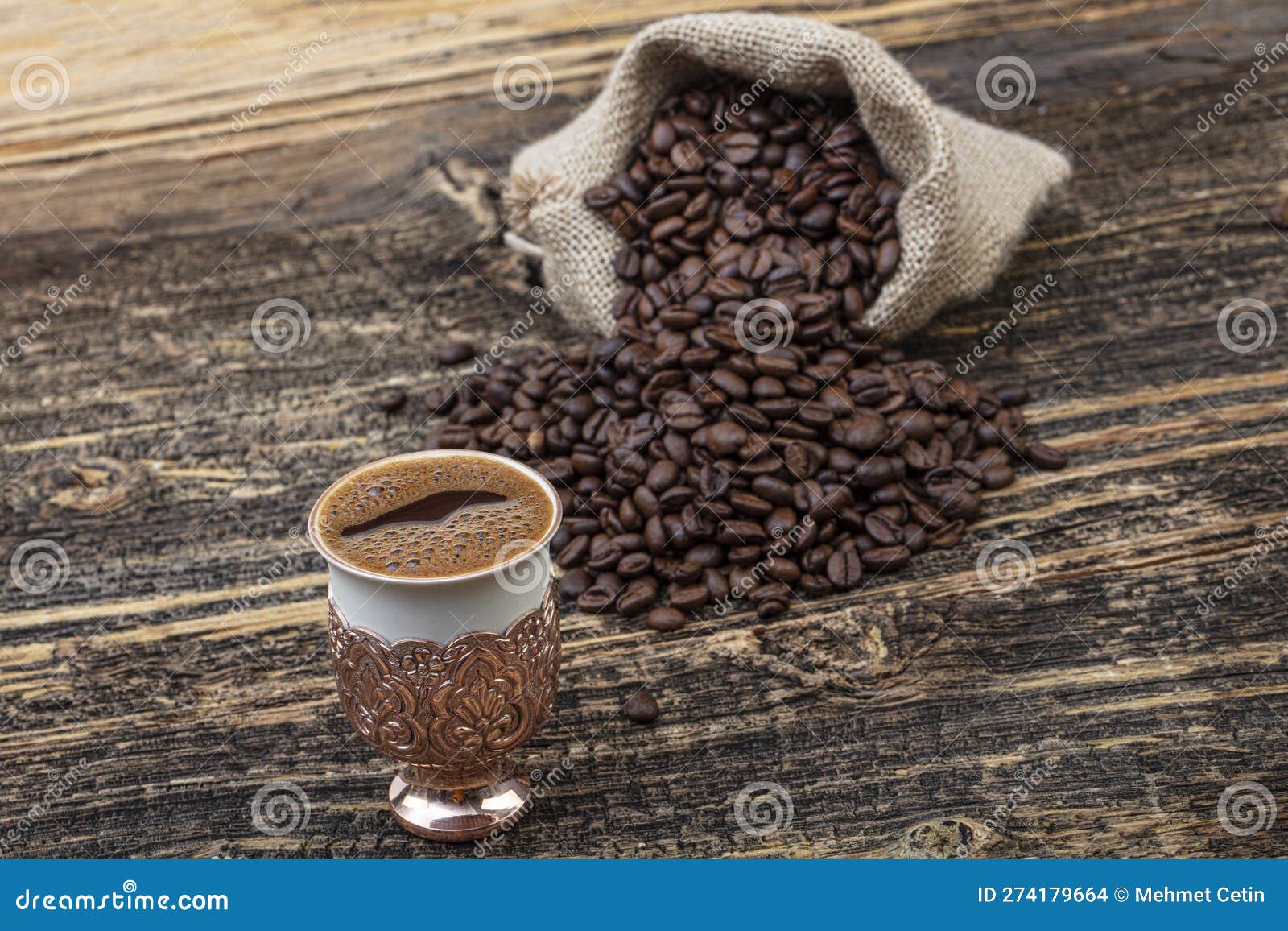 Turkish Coffee Concept, Coffee with Coffee Beans. Turkish Coffee in a