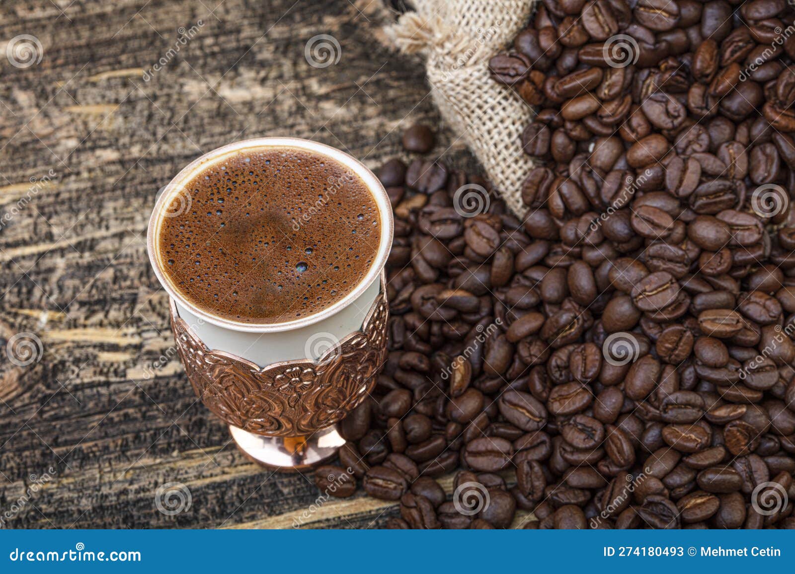 Turkish Coffee Concept, Coffee with Coffee Beans. Turkish Coffee in a