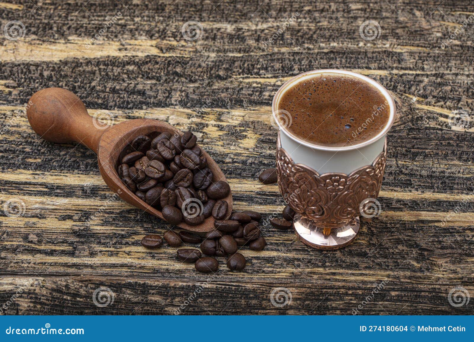 Turkish Coffee Concept, Coffee with Coffee Beans. Turkish Coffee in a
