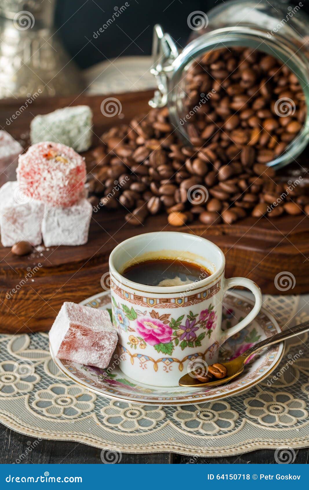 Turkish Coffee with Turkish Delight Stock Photo - Image of candy ...