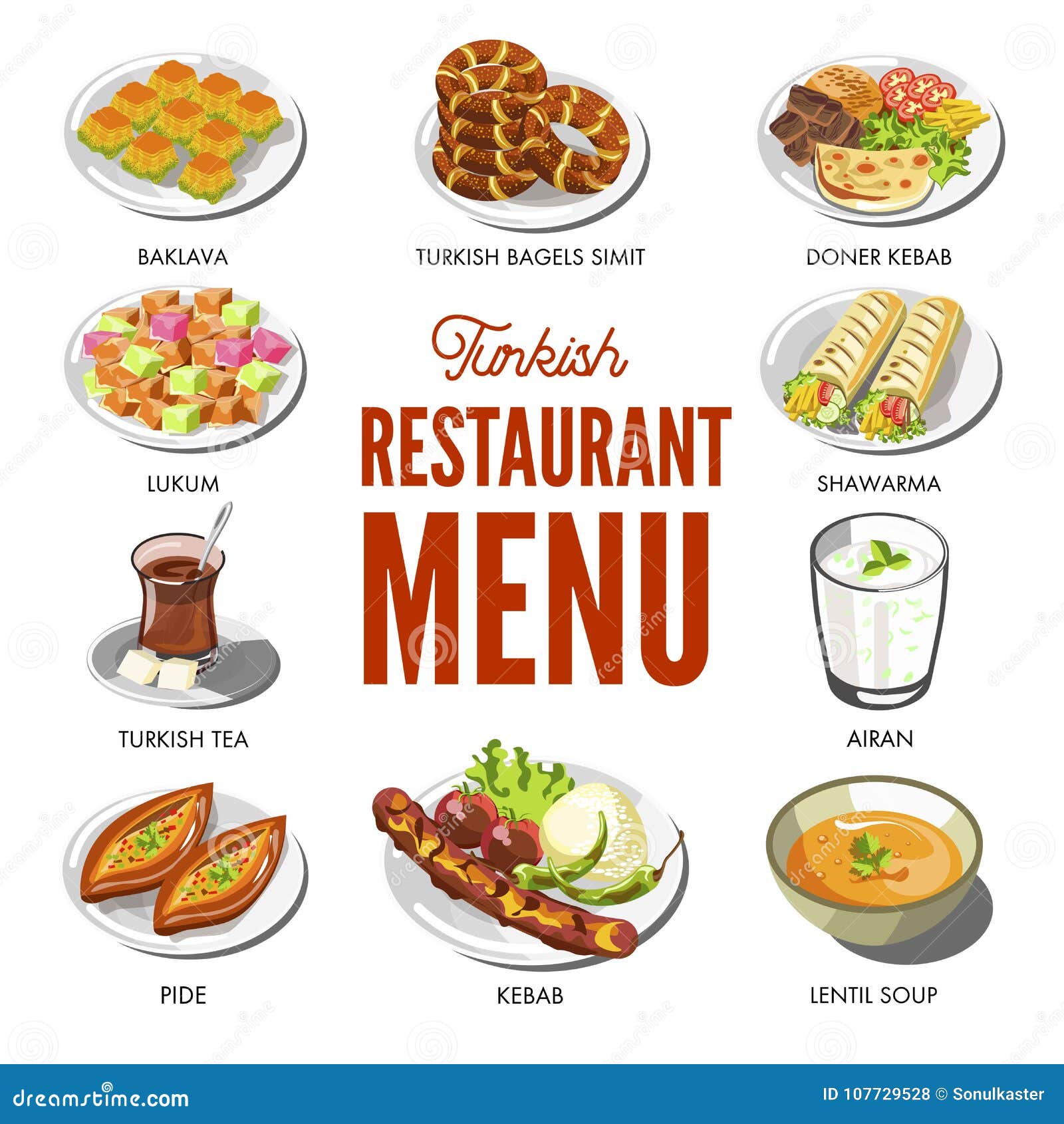 Turkish Cuisine Food And Traditional Dishes Vector Illustration ...