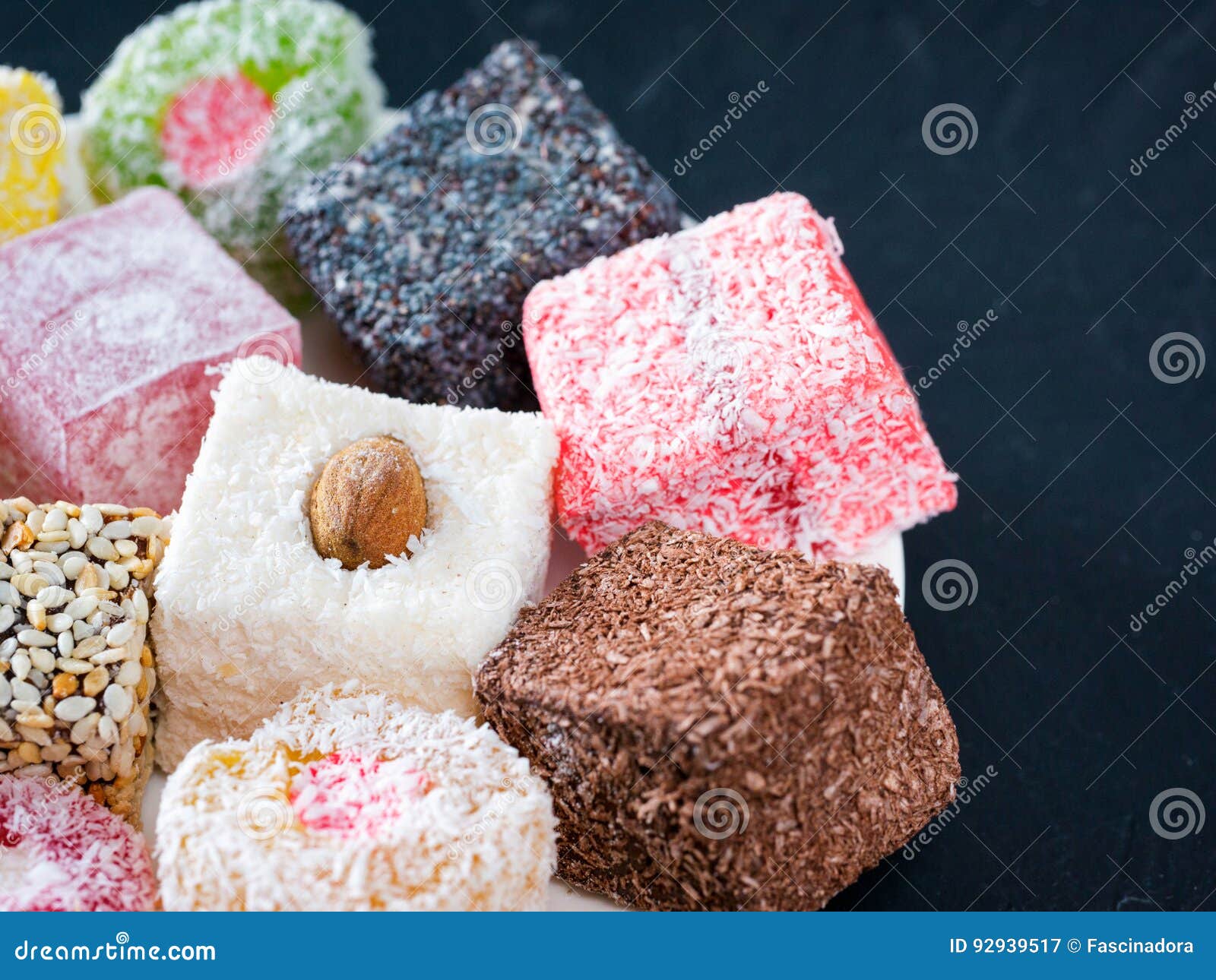 Turkish Delight on Black Rustic Background Stock Image - Image of