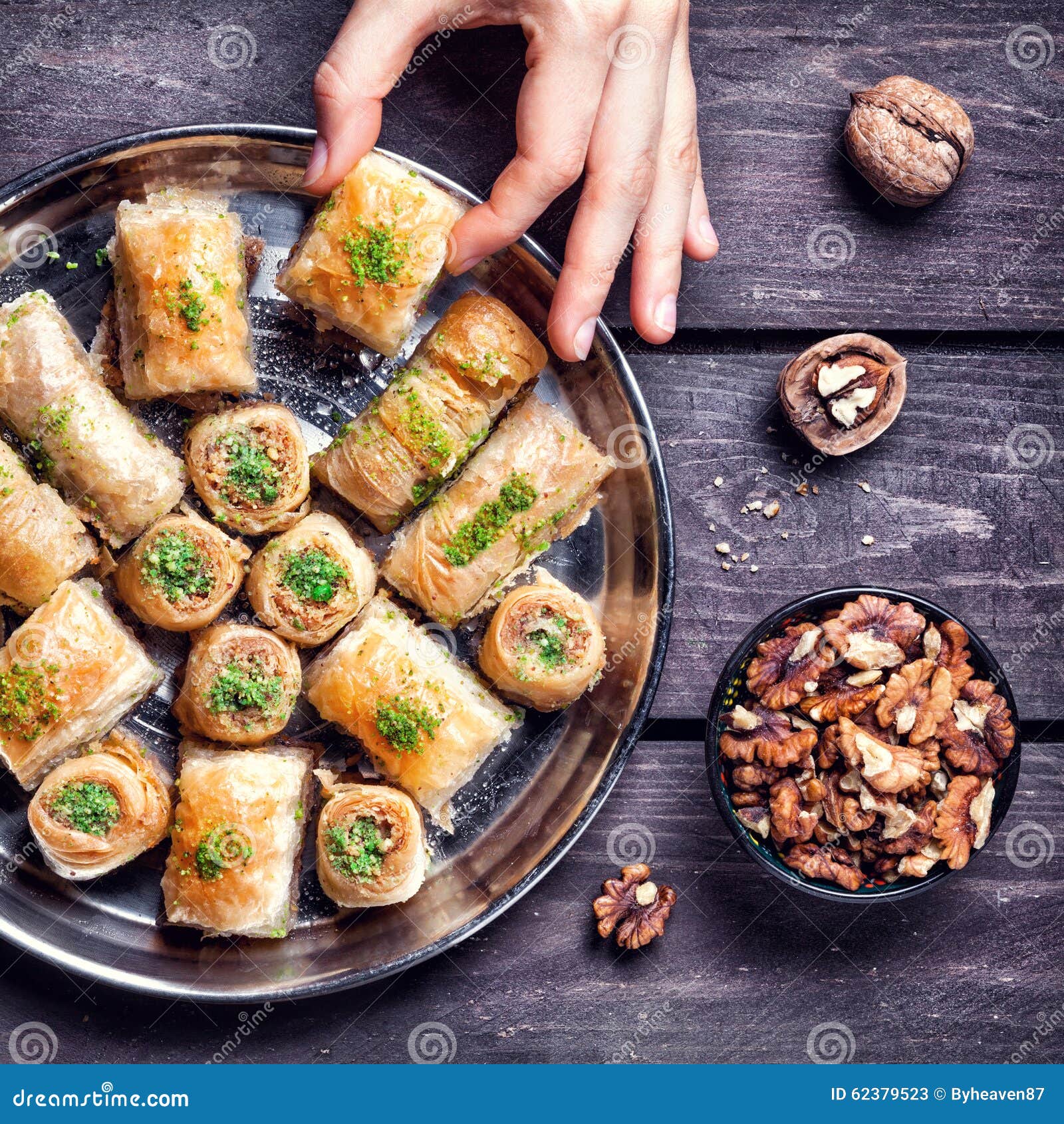 turkish delights baklava on wooden table