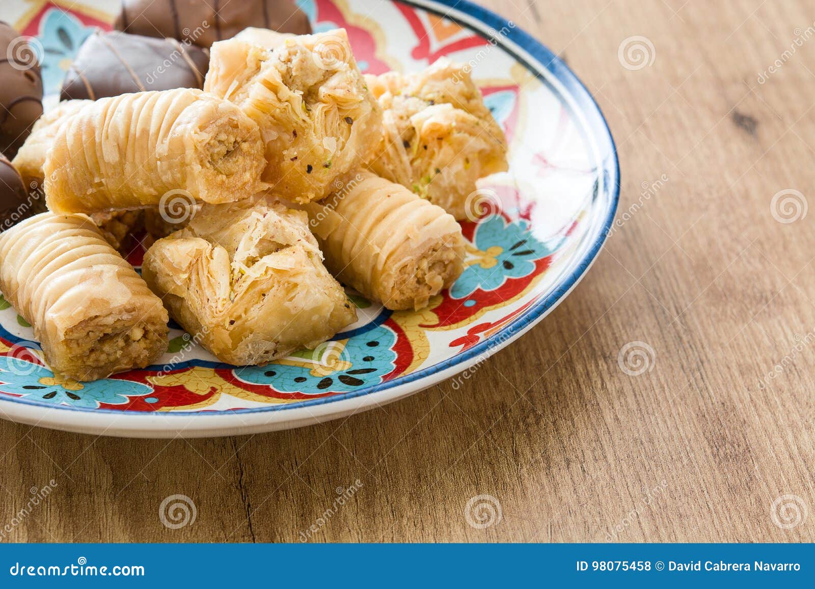 turkish dessert baklava on wood