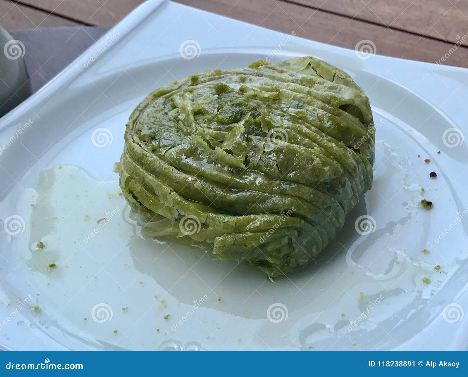 Turkish Dessert Pistachio Roll With Ice Cream Served At Restaurant