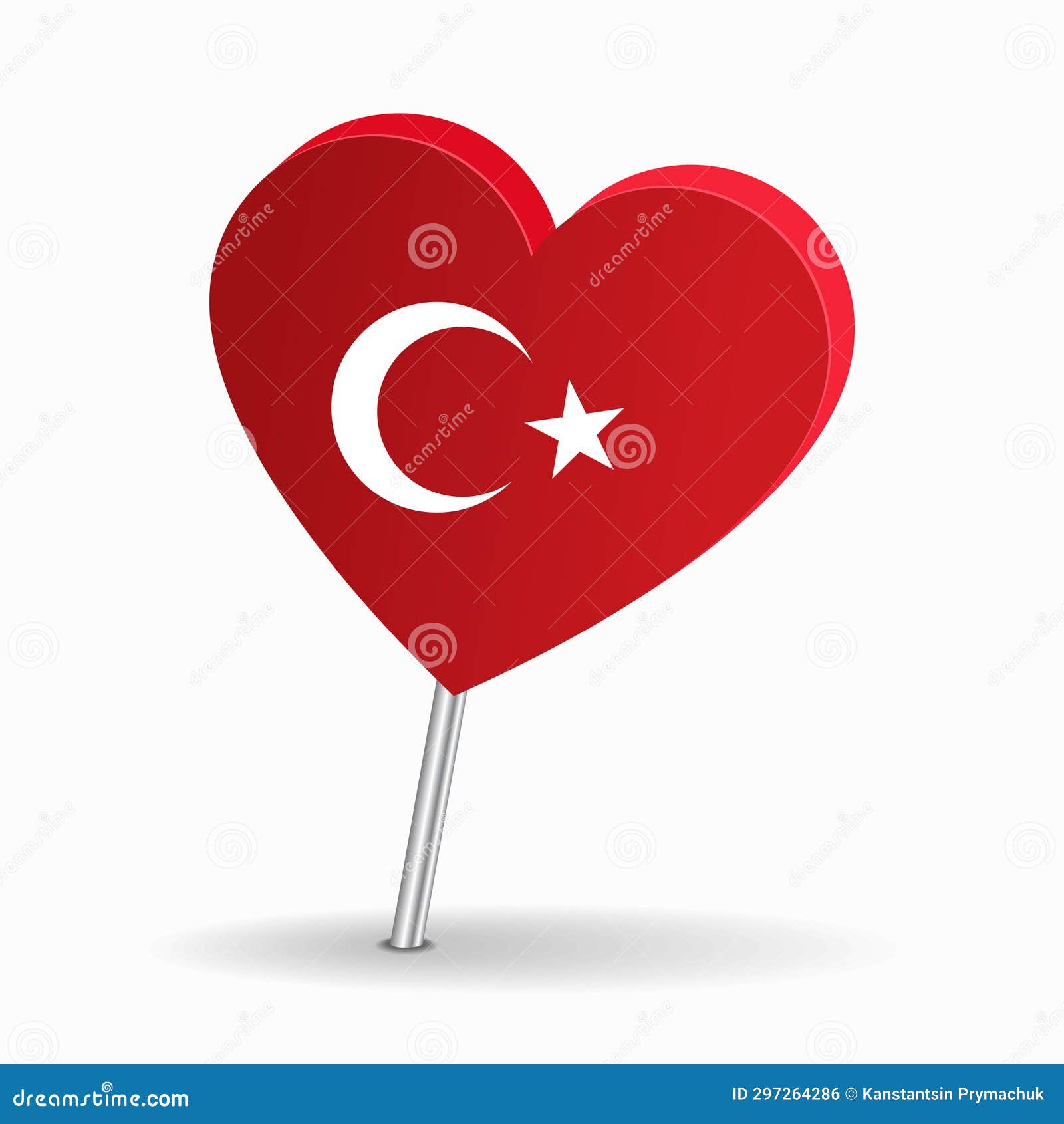 Turkish Flag Heartshaped Map Pointer Layout. Vector Illustration