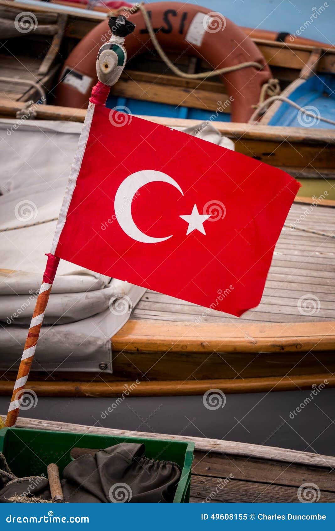 Turkish Flag and Pole on Fishing Boat Stock Image - Image of