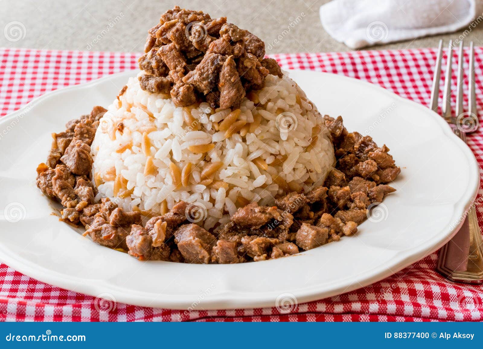 Turkish Meat Et Kavurma with Rice / Pilav. Stock Photo - Image of ...