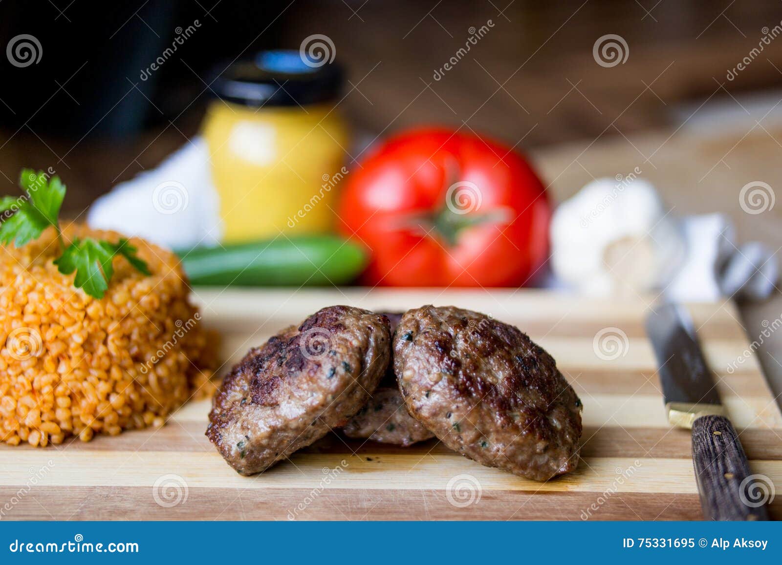 Turkish Meatball and Bulgur Rice Stock Image Image of healthy, fork