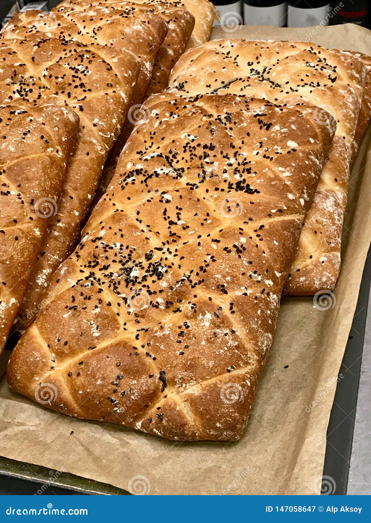 Turkish Ramadan Bread Pide for Sale Ramazan in Bakery Market Stock