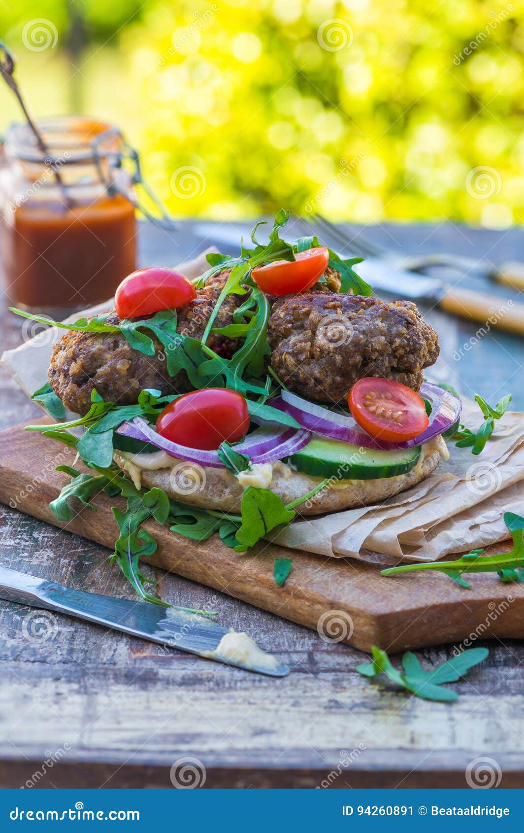 Turkish Style Lamb Kofta on Pitta Bread Stock Image - Image of closeup ...