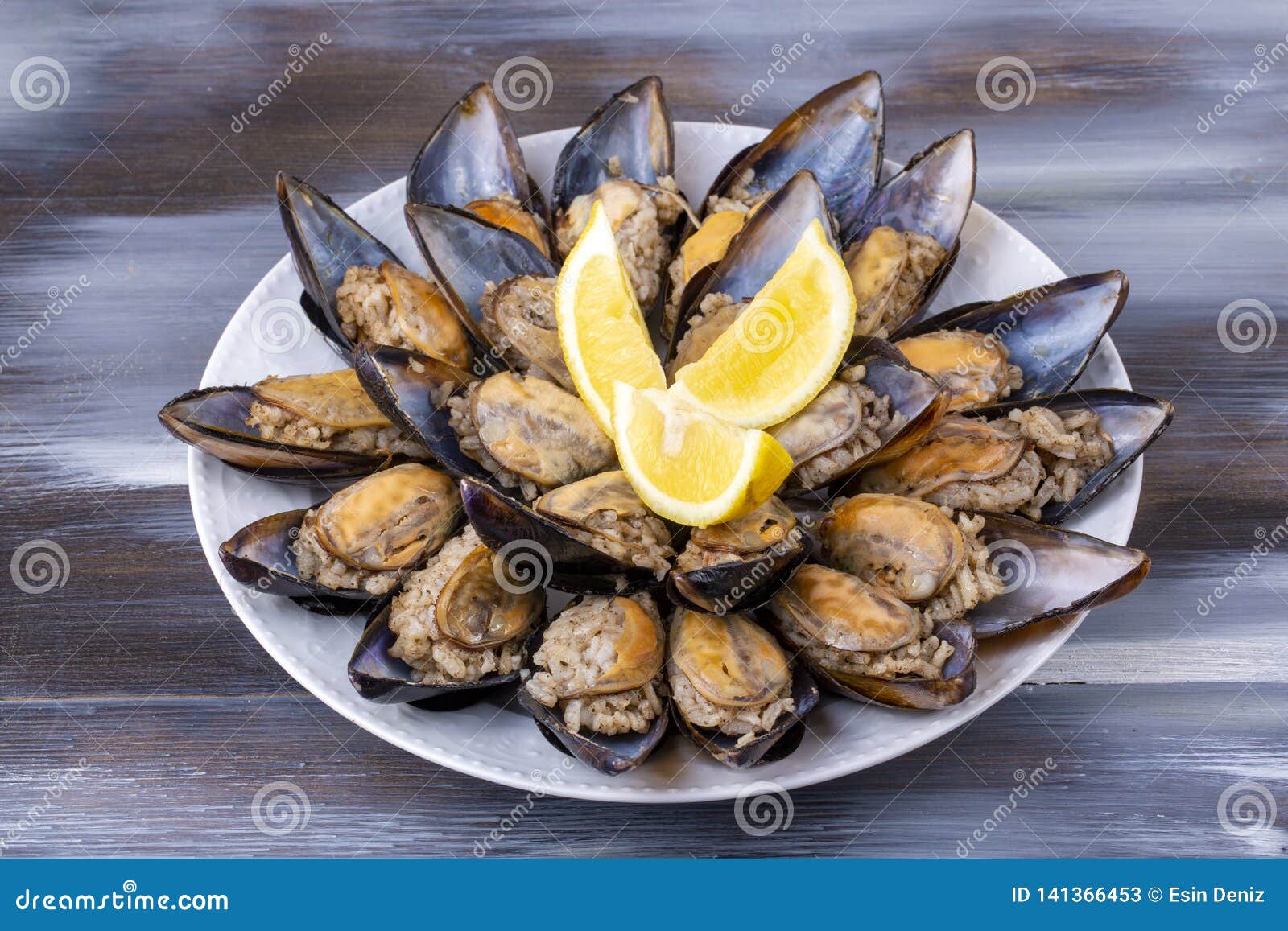 Turkish Style Stuffed Mussels, Midye Dolma Mediterranean Cuisine Stock