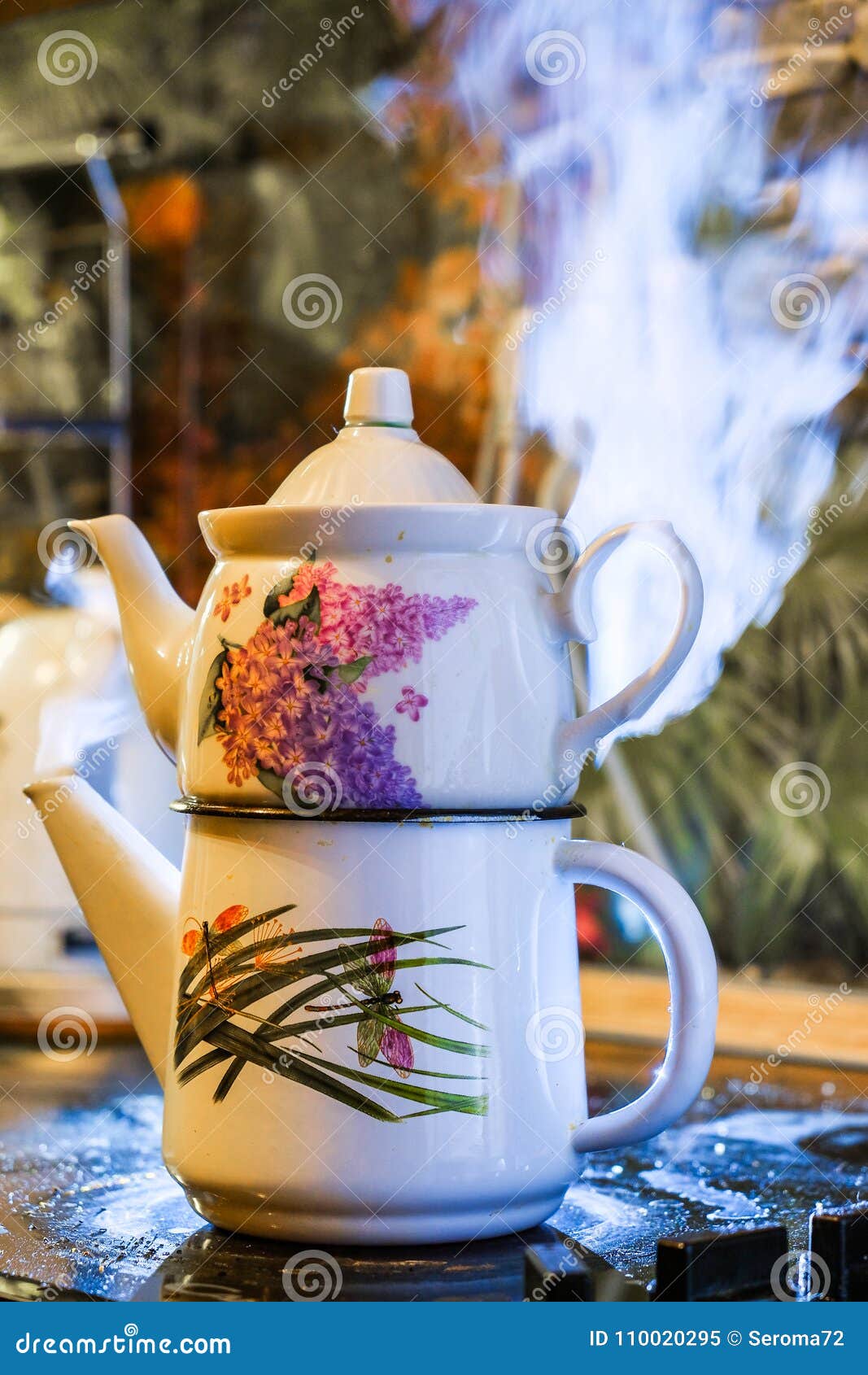 Turkish tea kettle stock image. Image of saucers, table 110020295