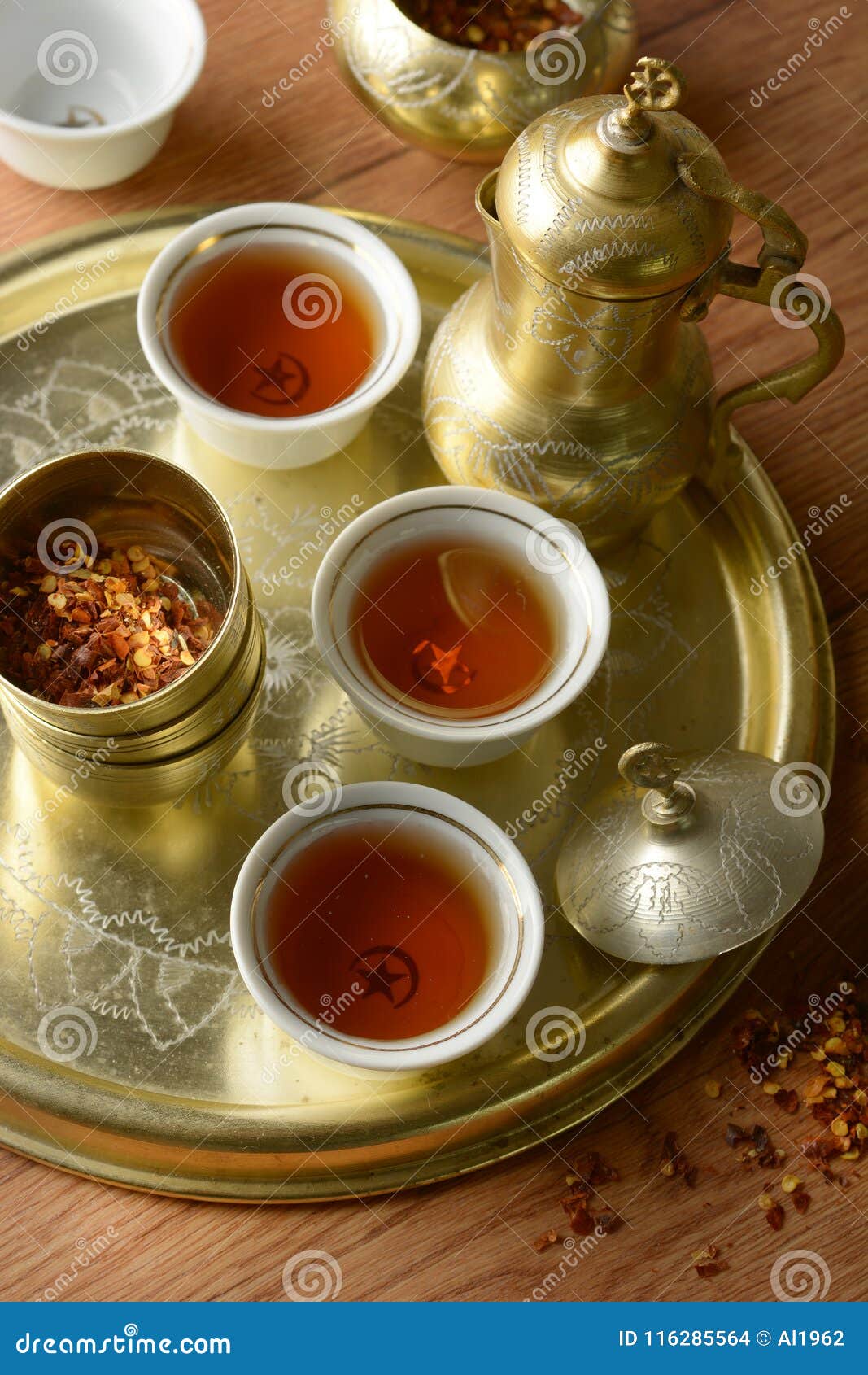 Turkish Tea Service on Wooden Table Stock Photo Image of spoon