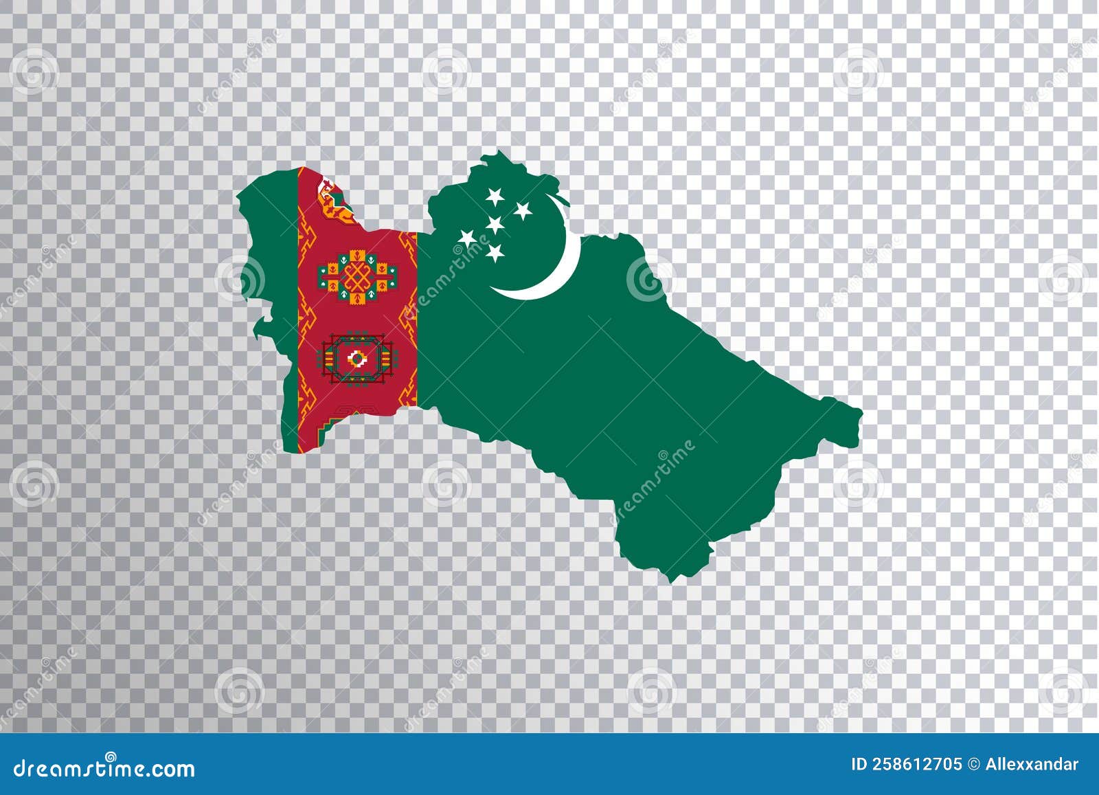 Turkmenistan Flag on Map, Transparent Background Stock Illustration