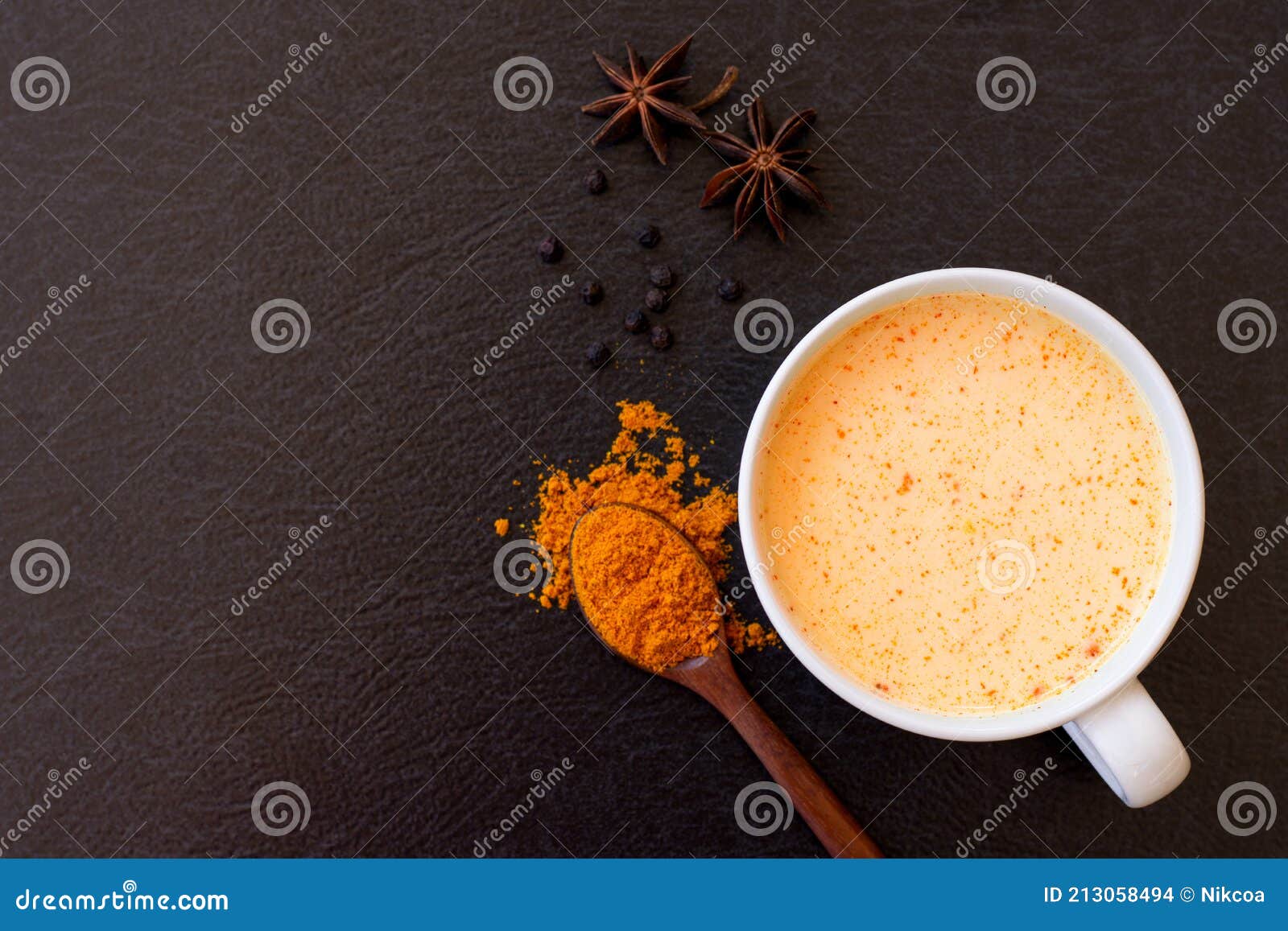 Turmeric Milk with Tumeric Powder and Black Pepper Stock Photo Image