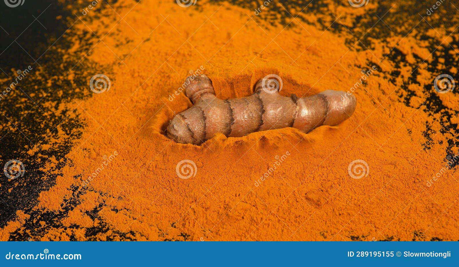 Turmeric, Curcuma Longa, Root Falling on Curcuma Powder, Indian Spice