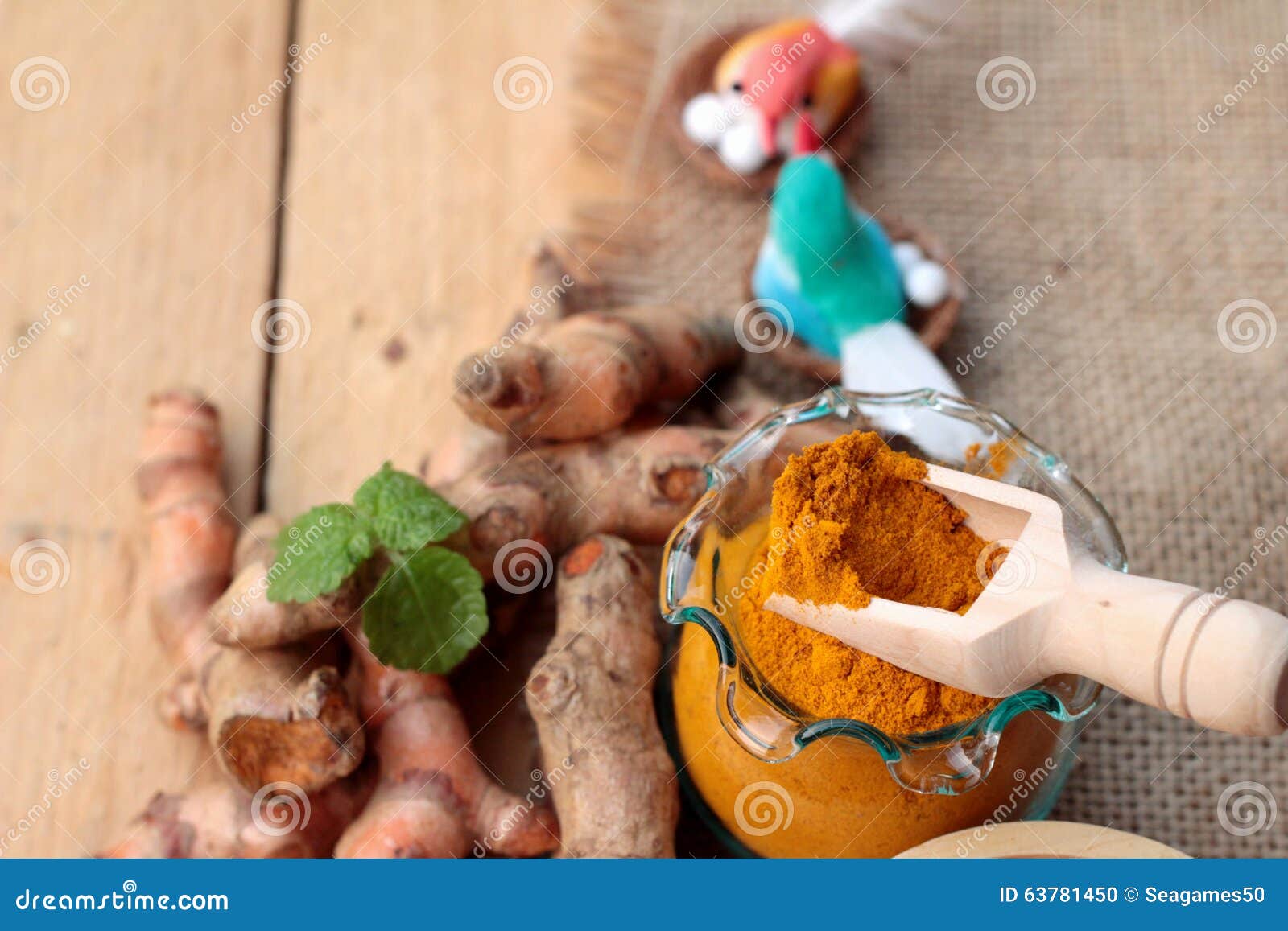 Turmeric Herb Yellow Powder and Fresh Turmeric. Stock Photo Image of