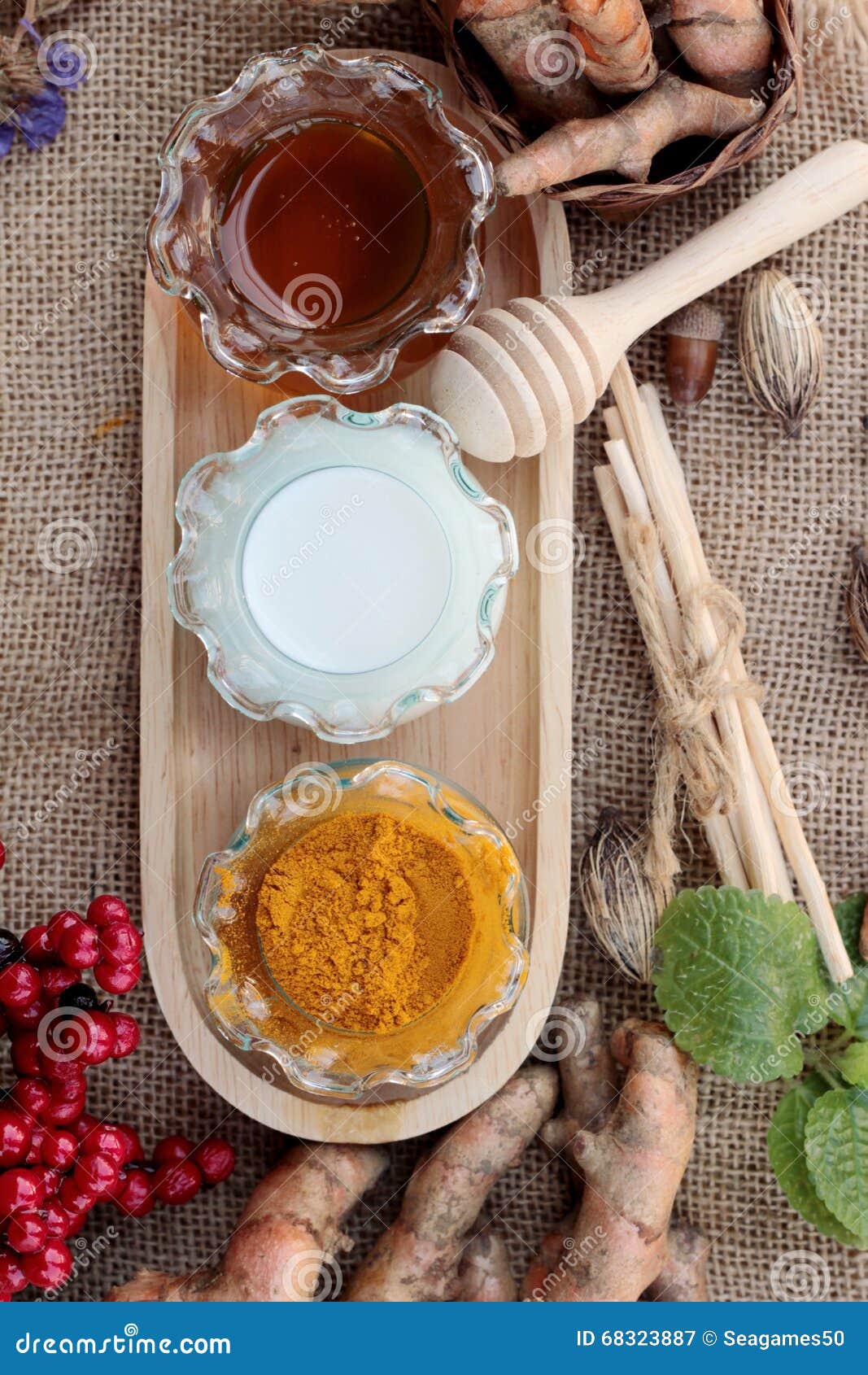 Turmeric Powder with Honey and Milk for Scrub. Stock Image Image of