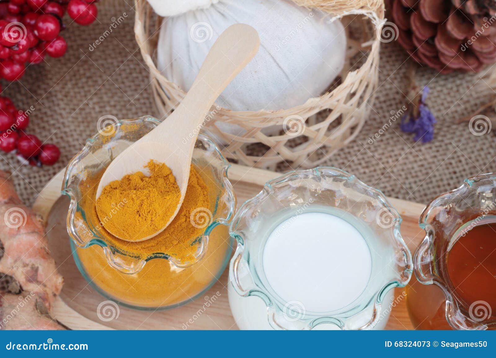 Turmeric Powder with Honey and Milk for Scrub. Stock Image Image of herb, curcuma 68324073