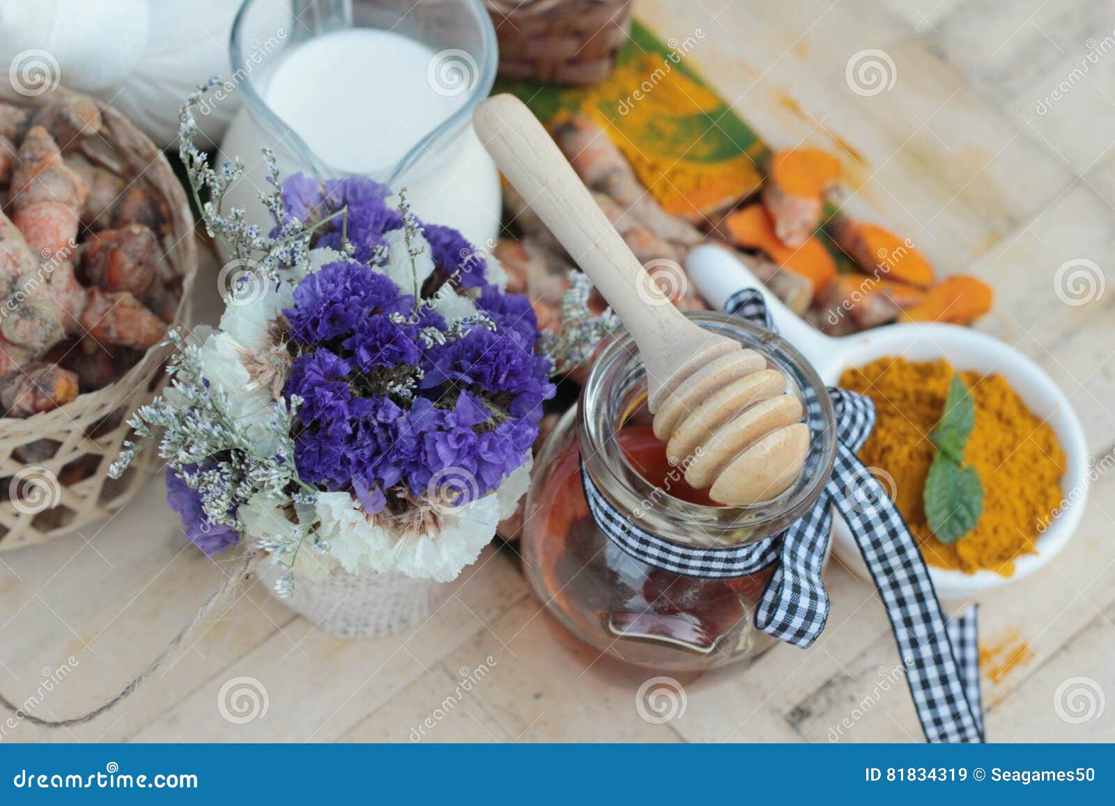 Turmeric Powder with Honey and Milk for Scrub. Stock Image Image of