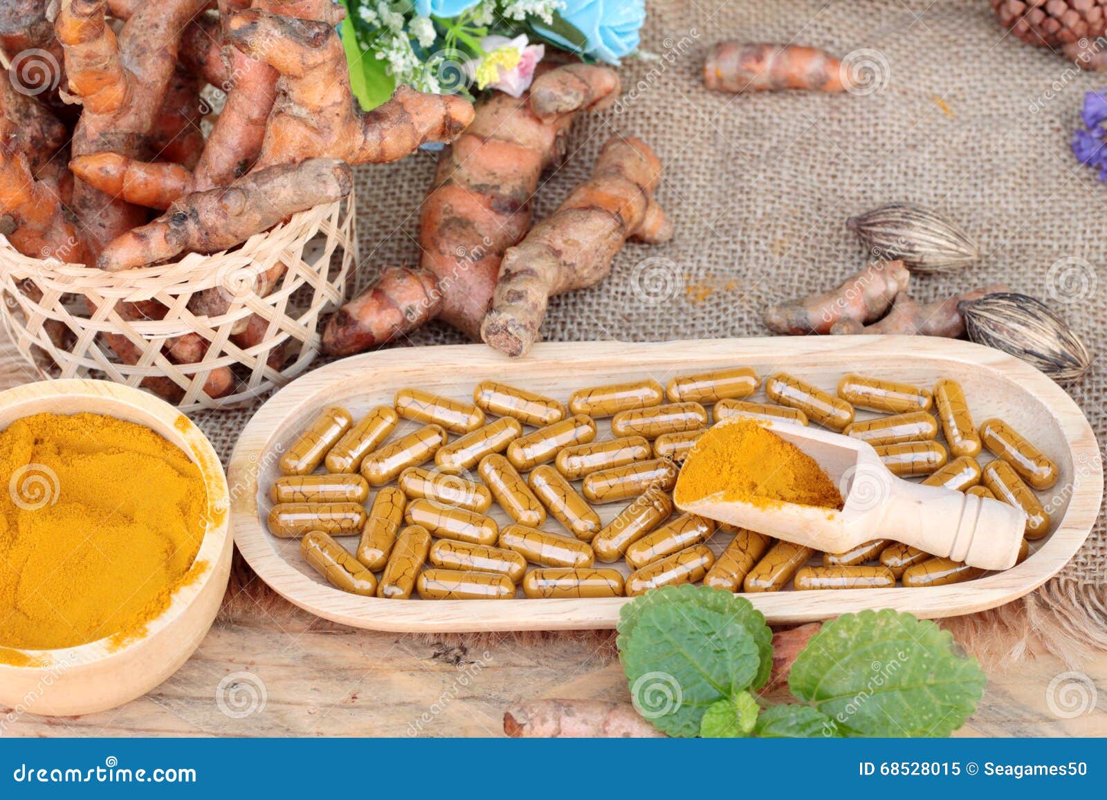 Turmeric Powder with Tumeric Capsules for Health. Stock Image Image
