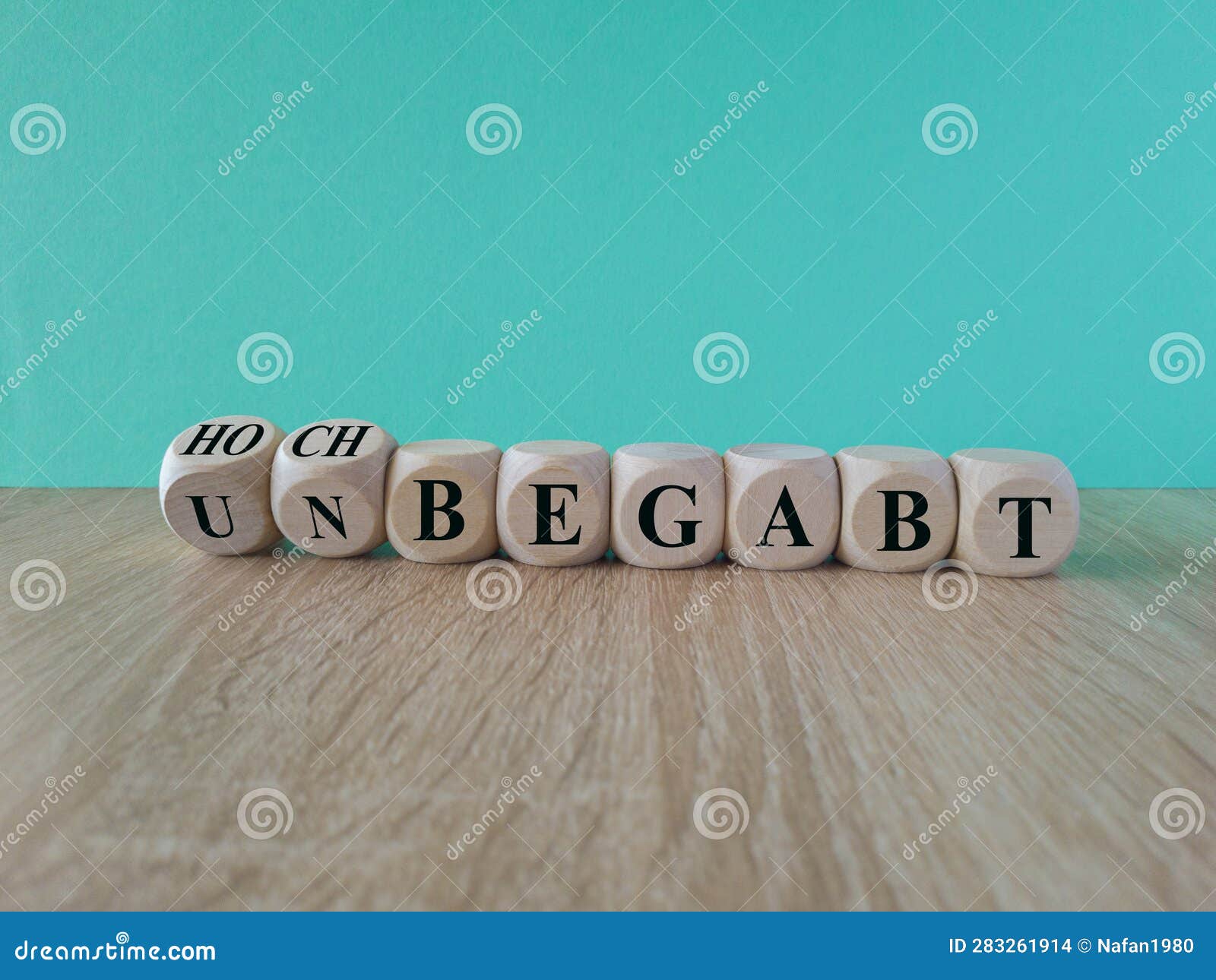 turned dice and changes the german expression unbegabt (unskilled) to hochbegabt (highly sklilled).