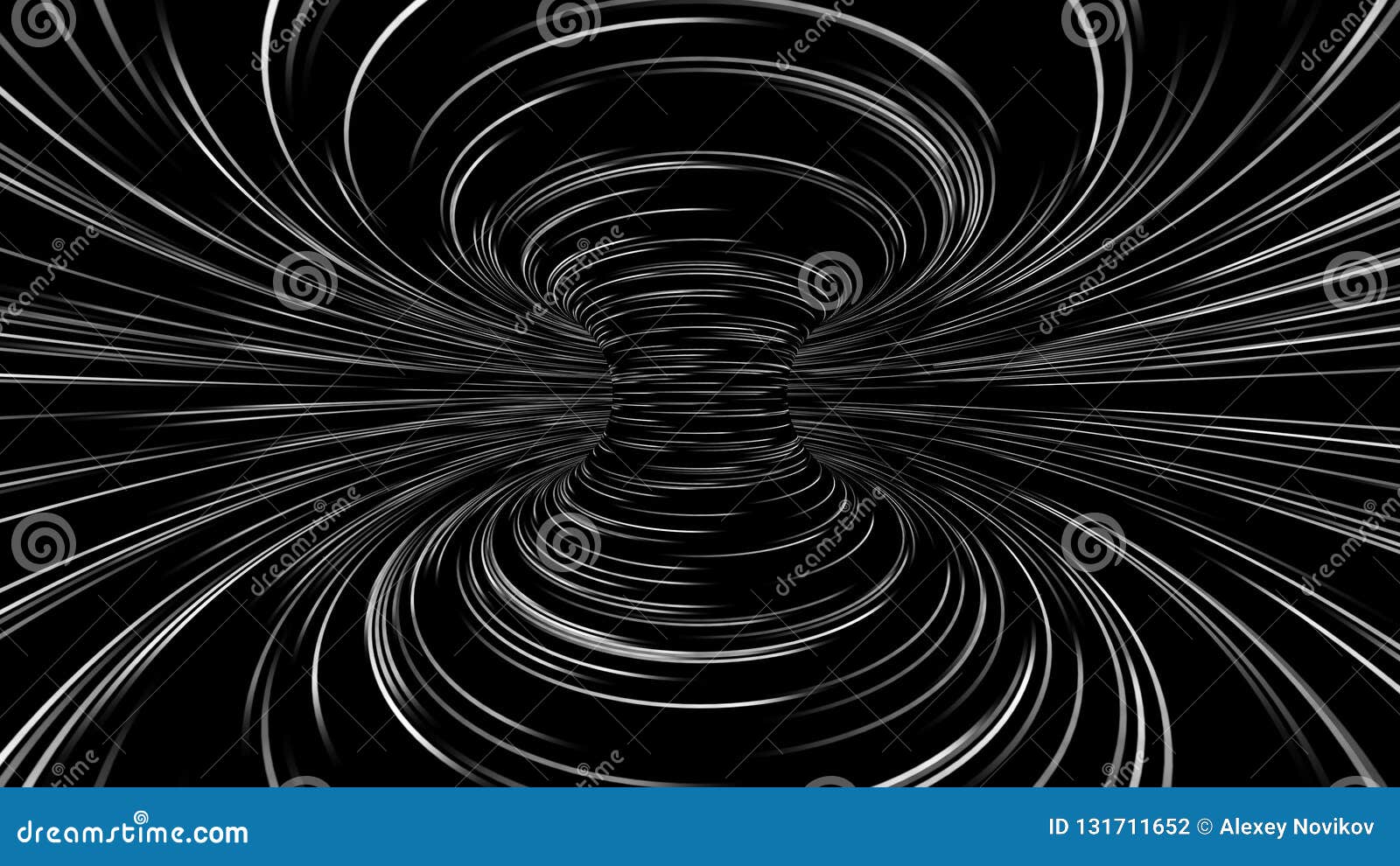 turning black and white striped torus, inner view. 3d rendering