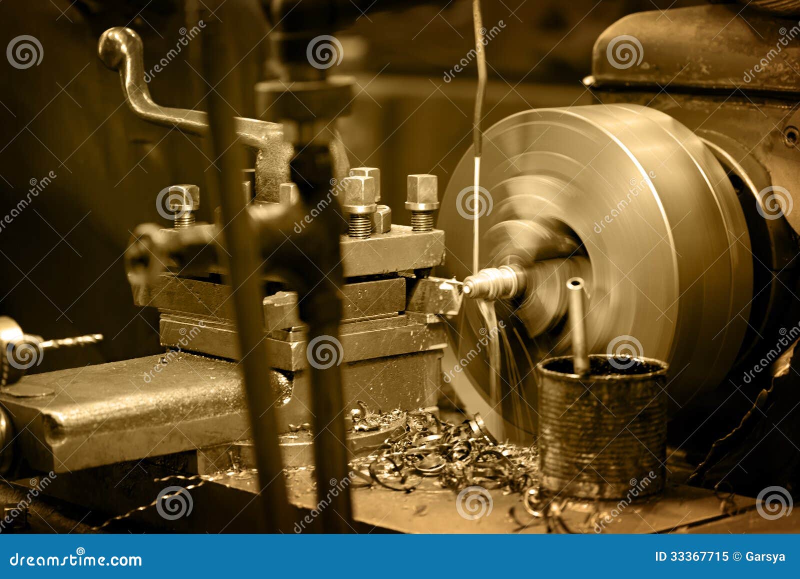 Turning lathe stock image. Image of factory, lathe, steel 33367715